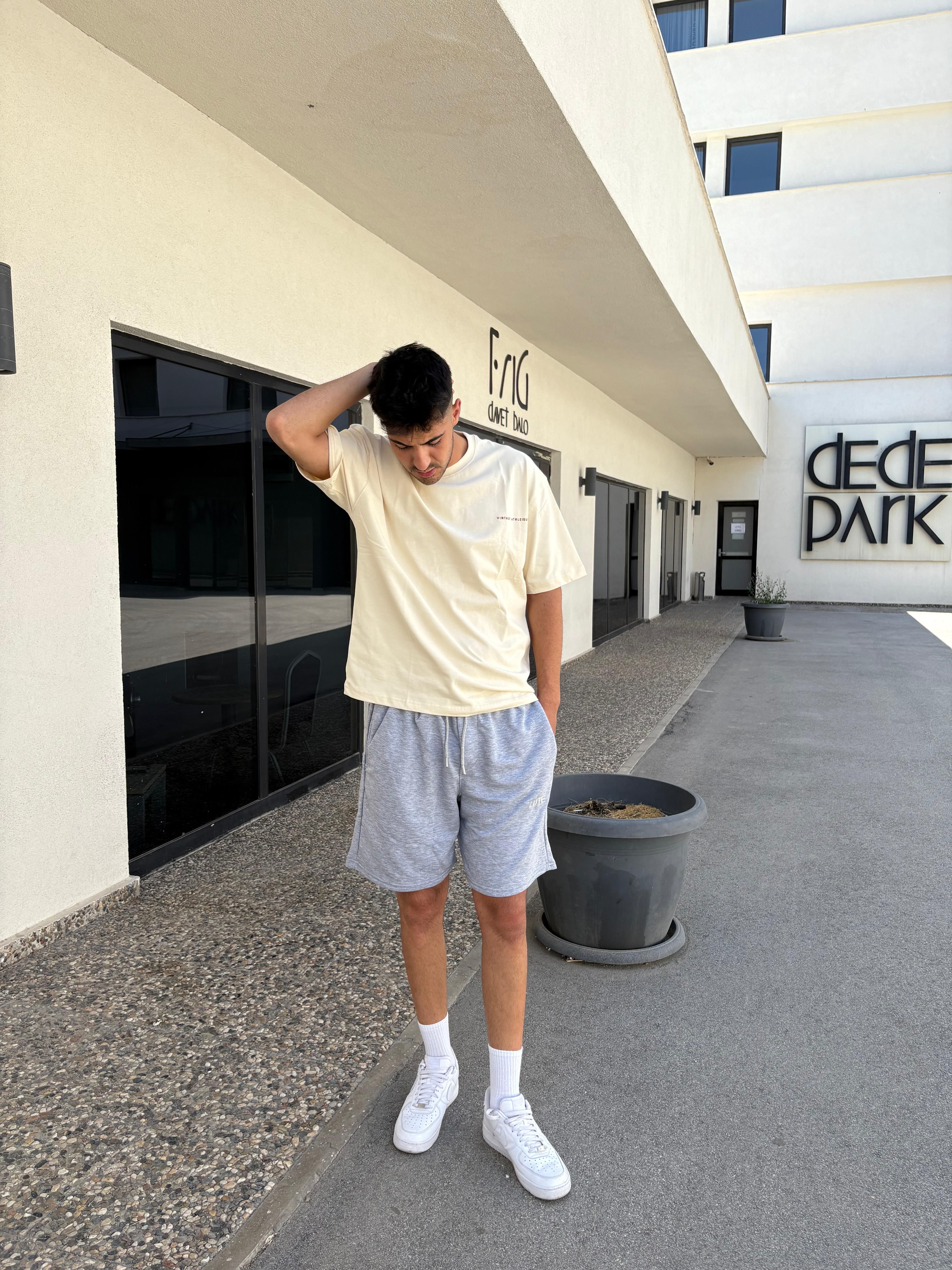 Printed Oversize Unisex T-Shirt - Krem
