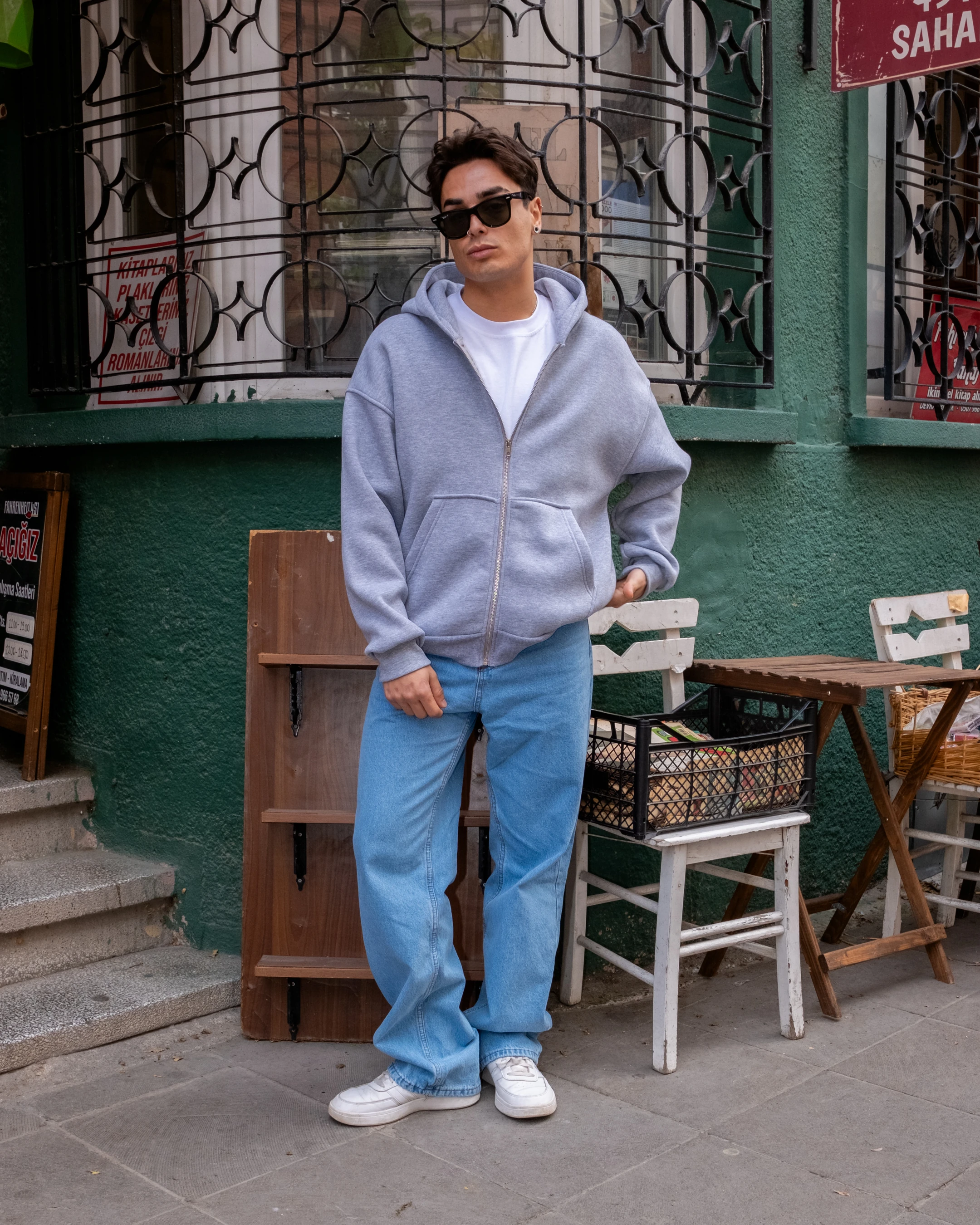 Gri Basic Full Zip Oversize Hoodie