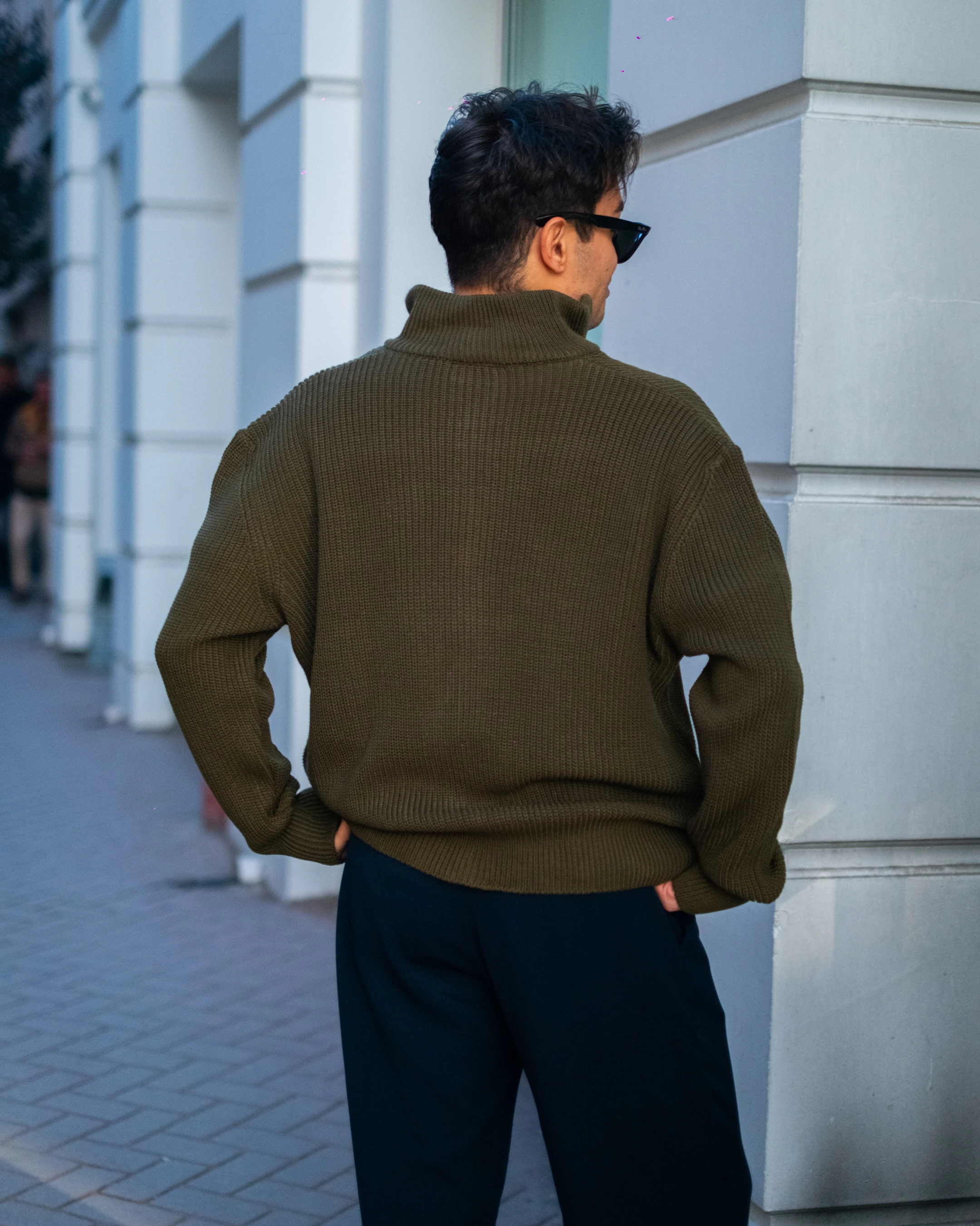 Haki Fermuarlı Oversize Triko