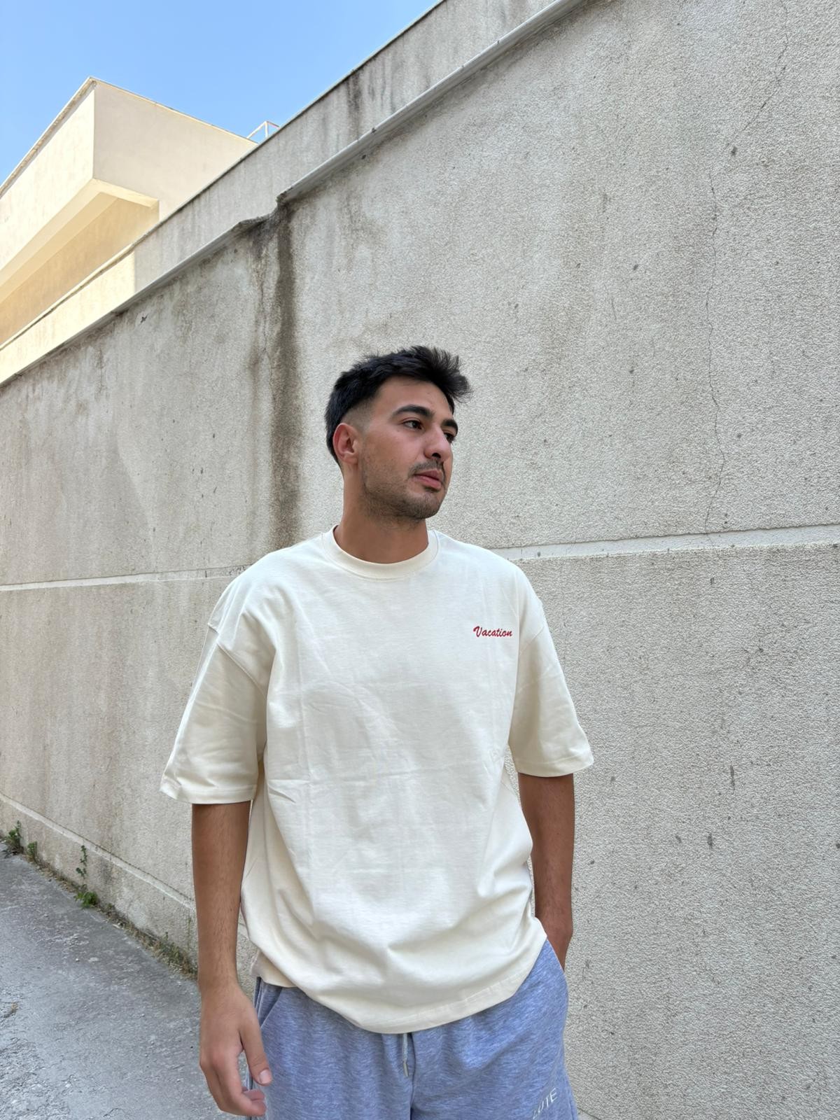 Vacation Printed Oversize T-Shirt - Krem 