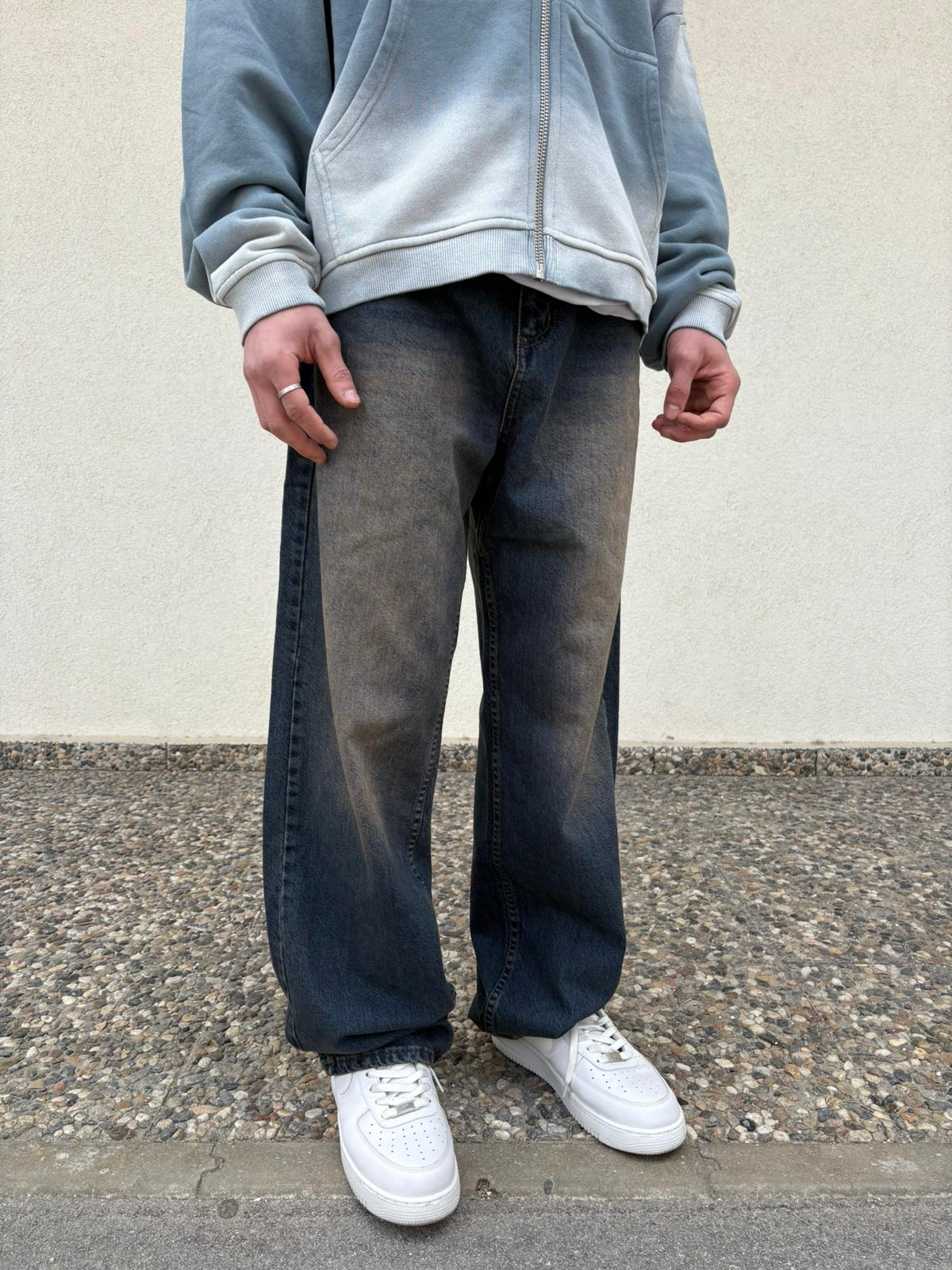 Brown Wash Effect Baggy Jeans
