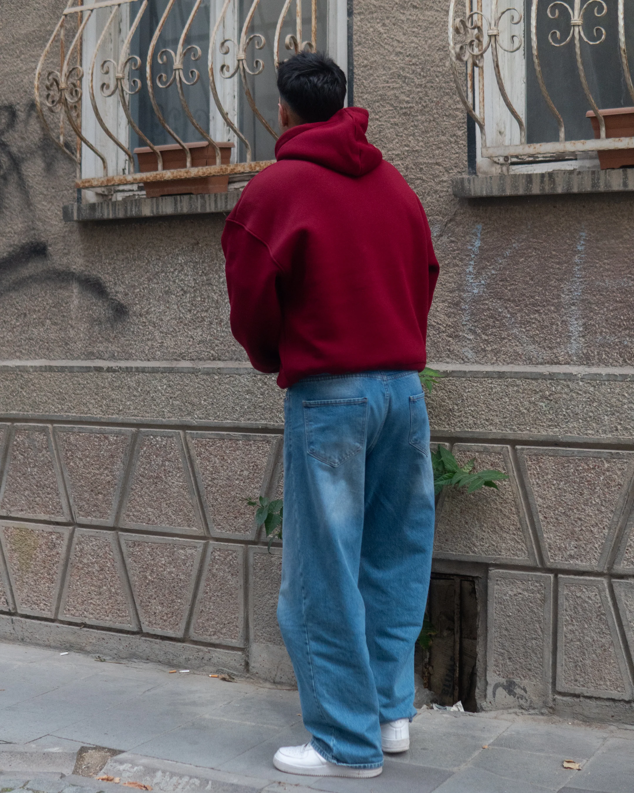 Basic Oversize Hoodie Bordo