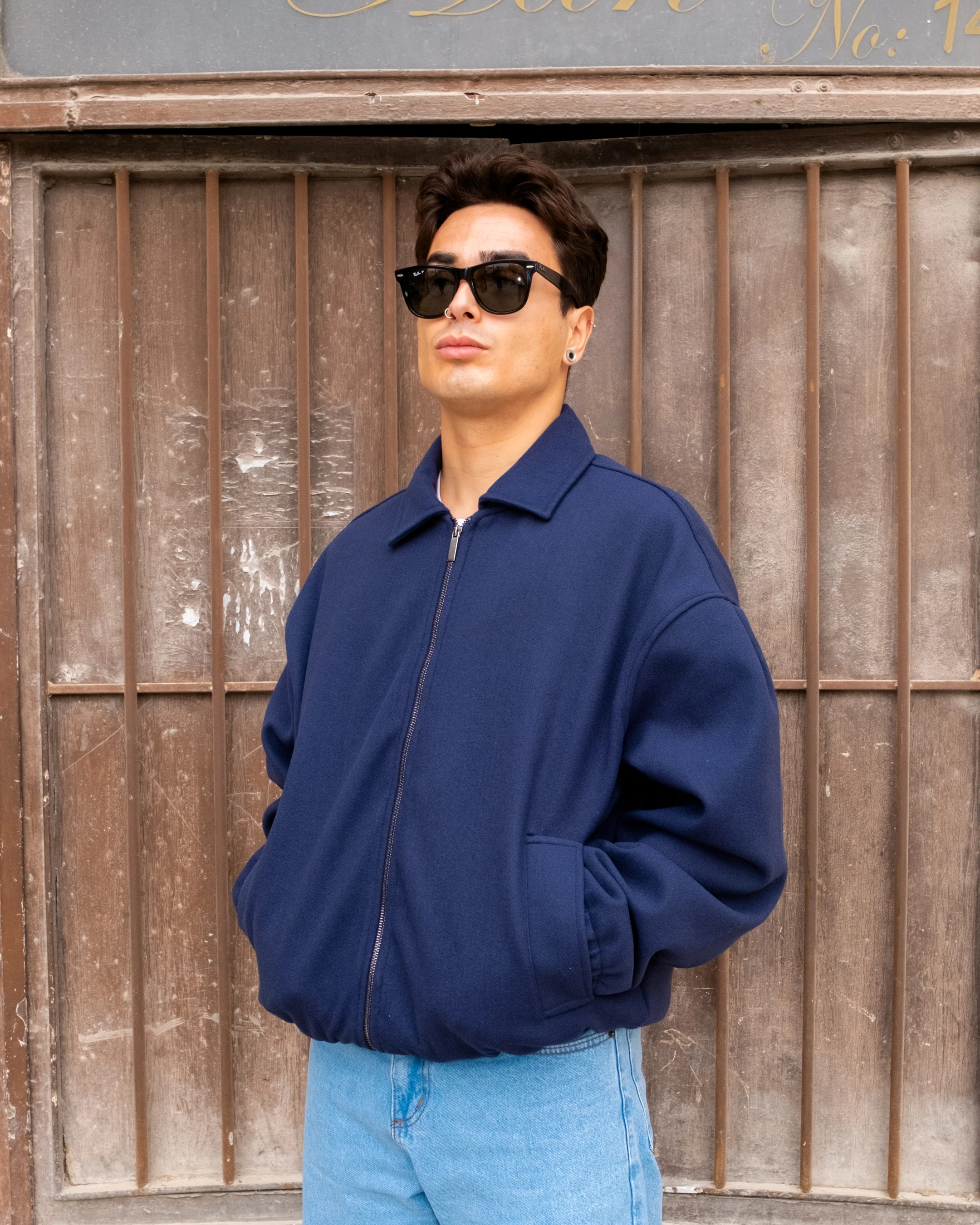 Oversize Bomber Lacivert Kaşe Ceket