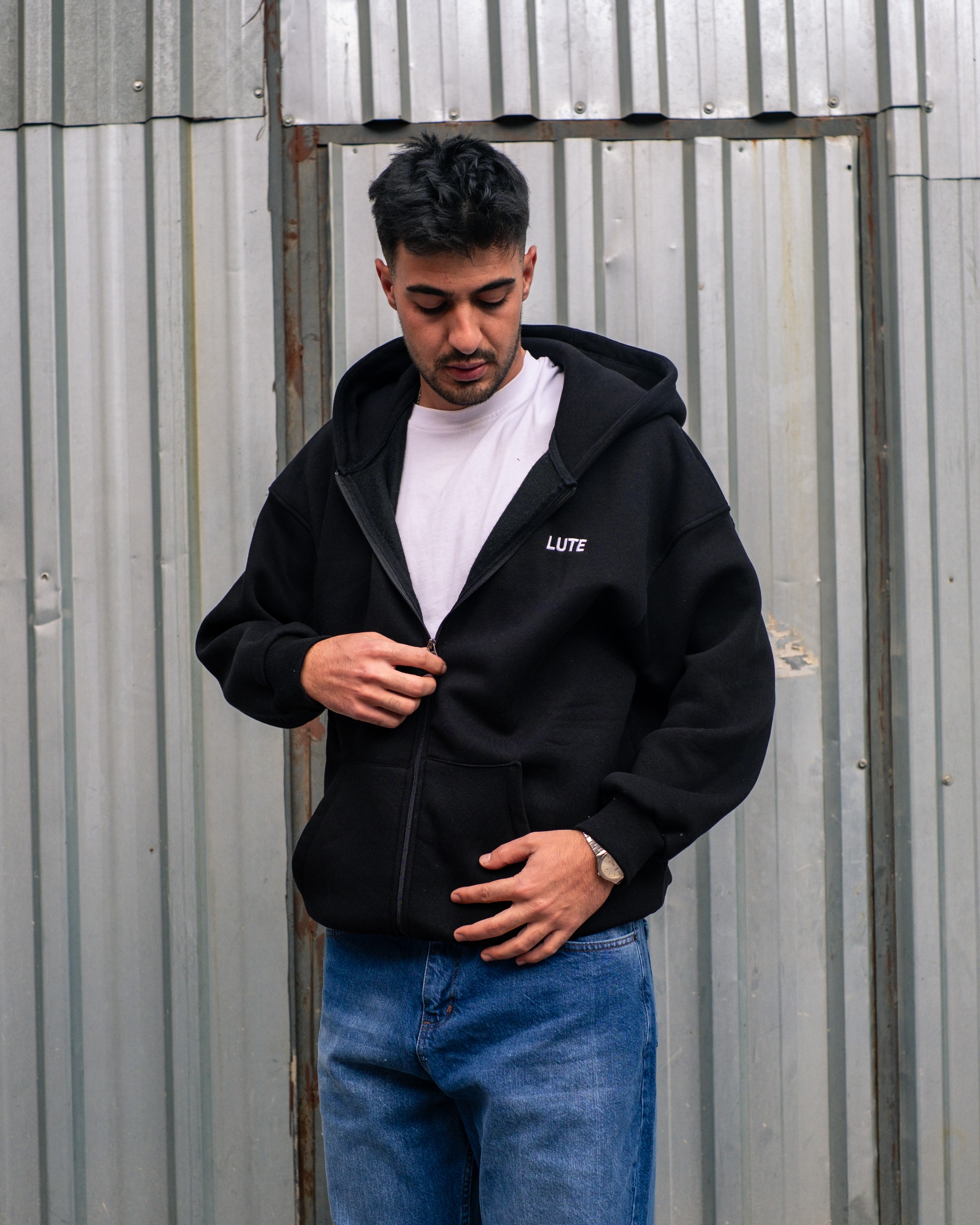LUTE Siyah Premium Oversize Zip Hoodie