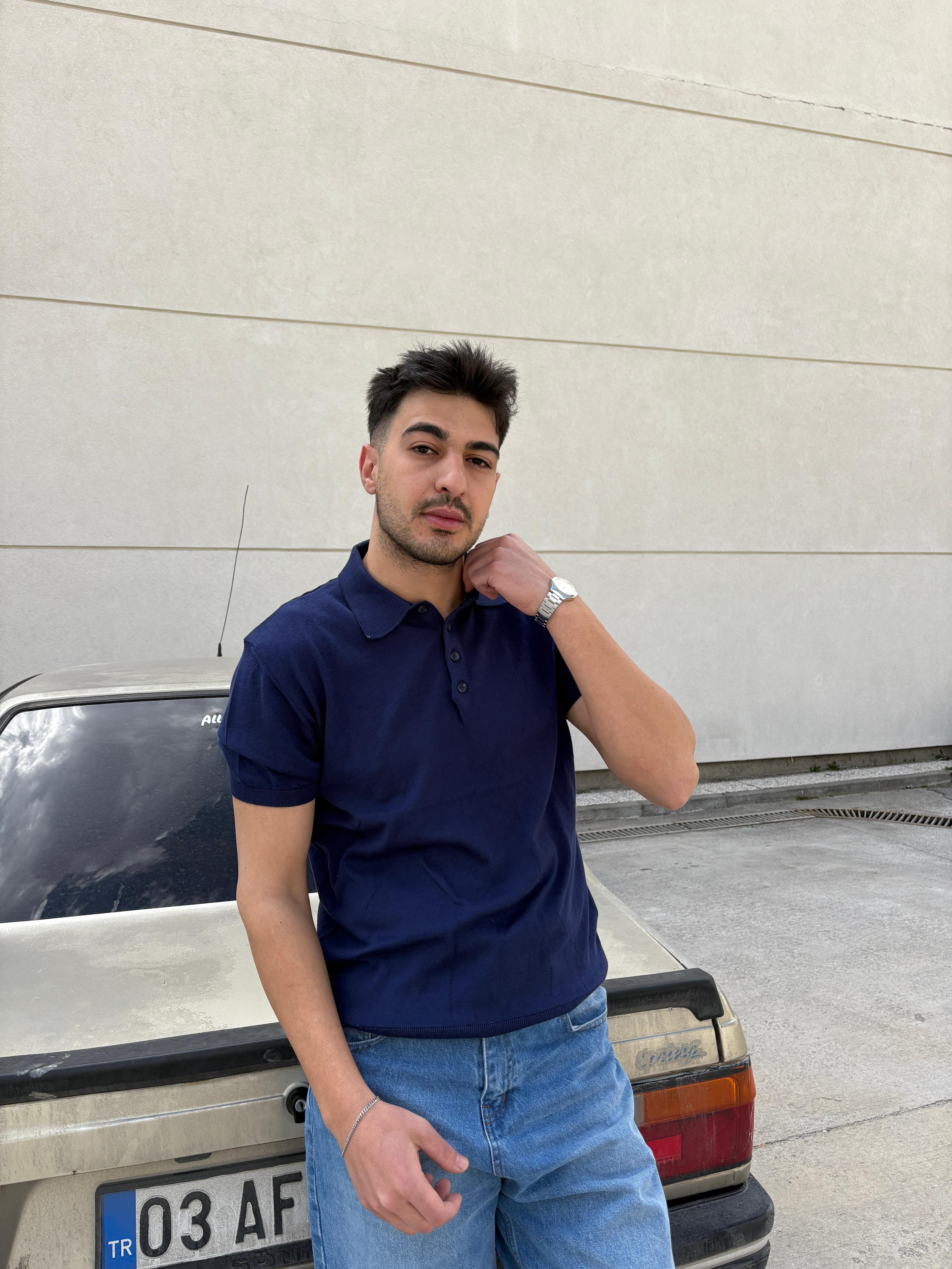 T.D. Slim Fit Basic Polo Yaka T-Shirt - lacivert