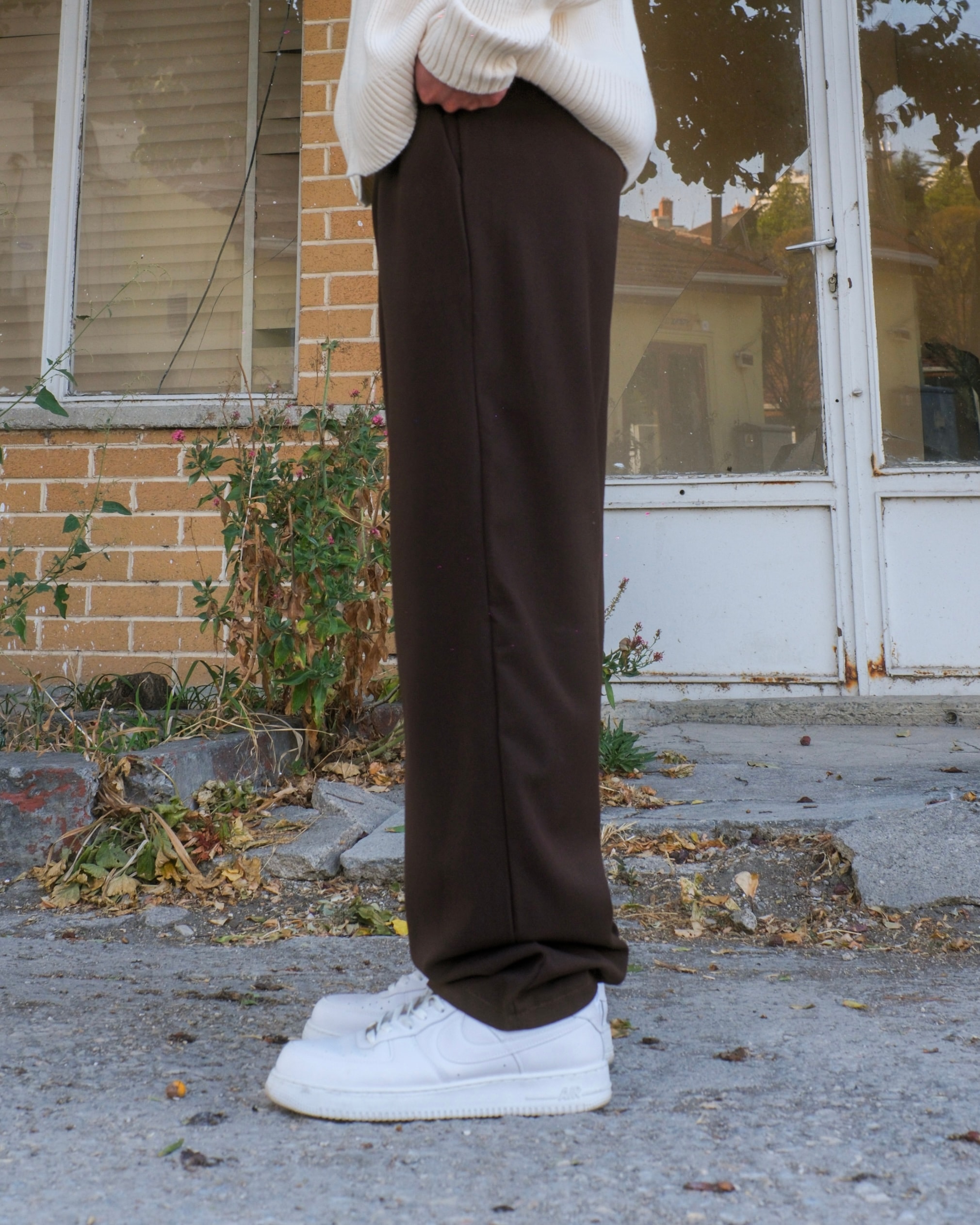 Kahverengi Basic Baggy Kumaş Pantolon