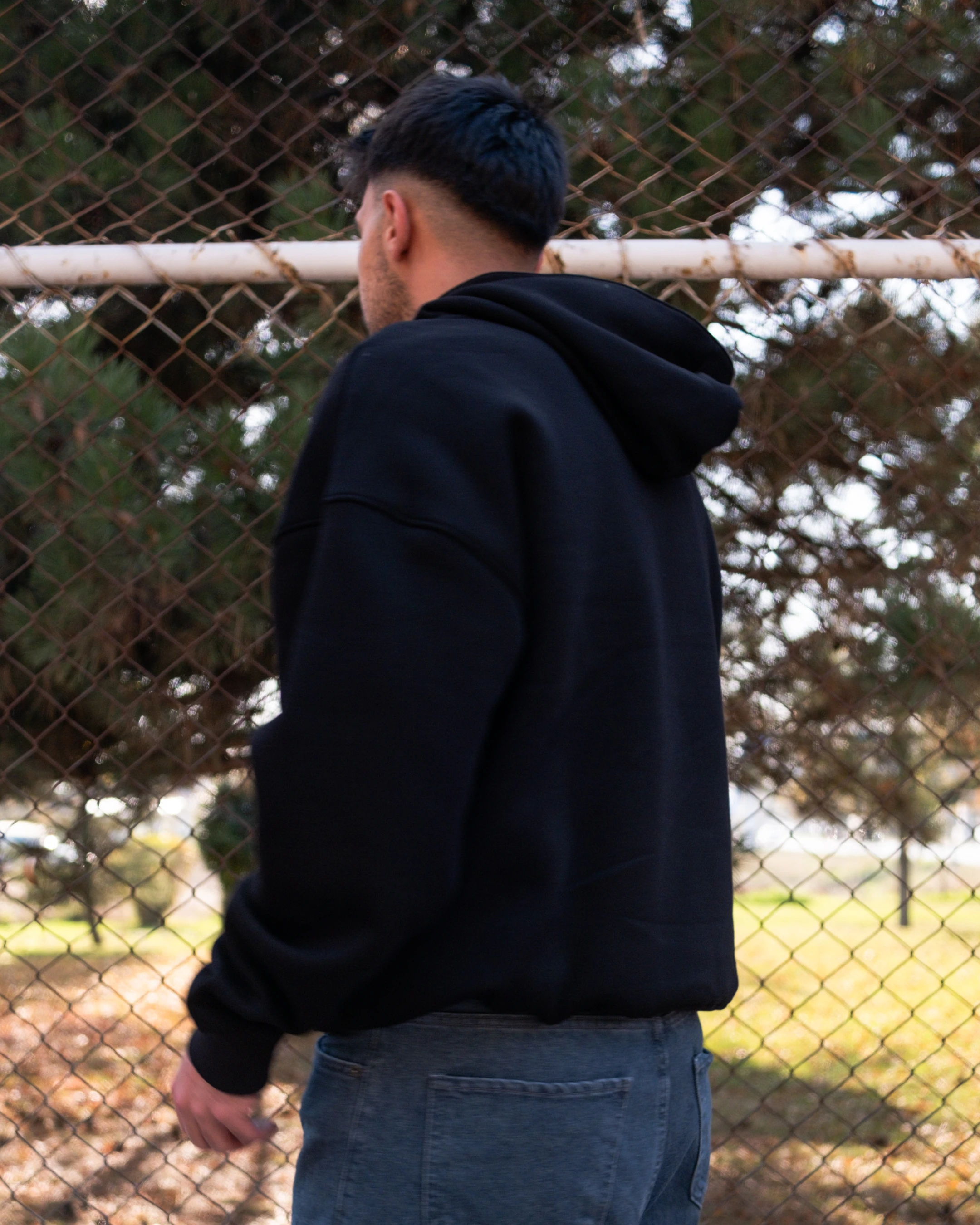 College Printed Oversized Hoodie Siyah