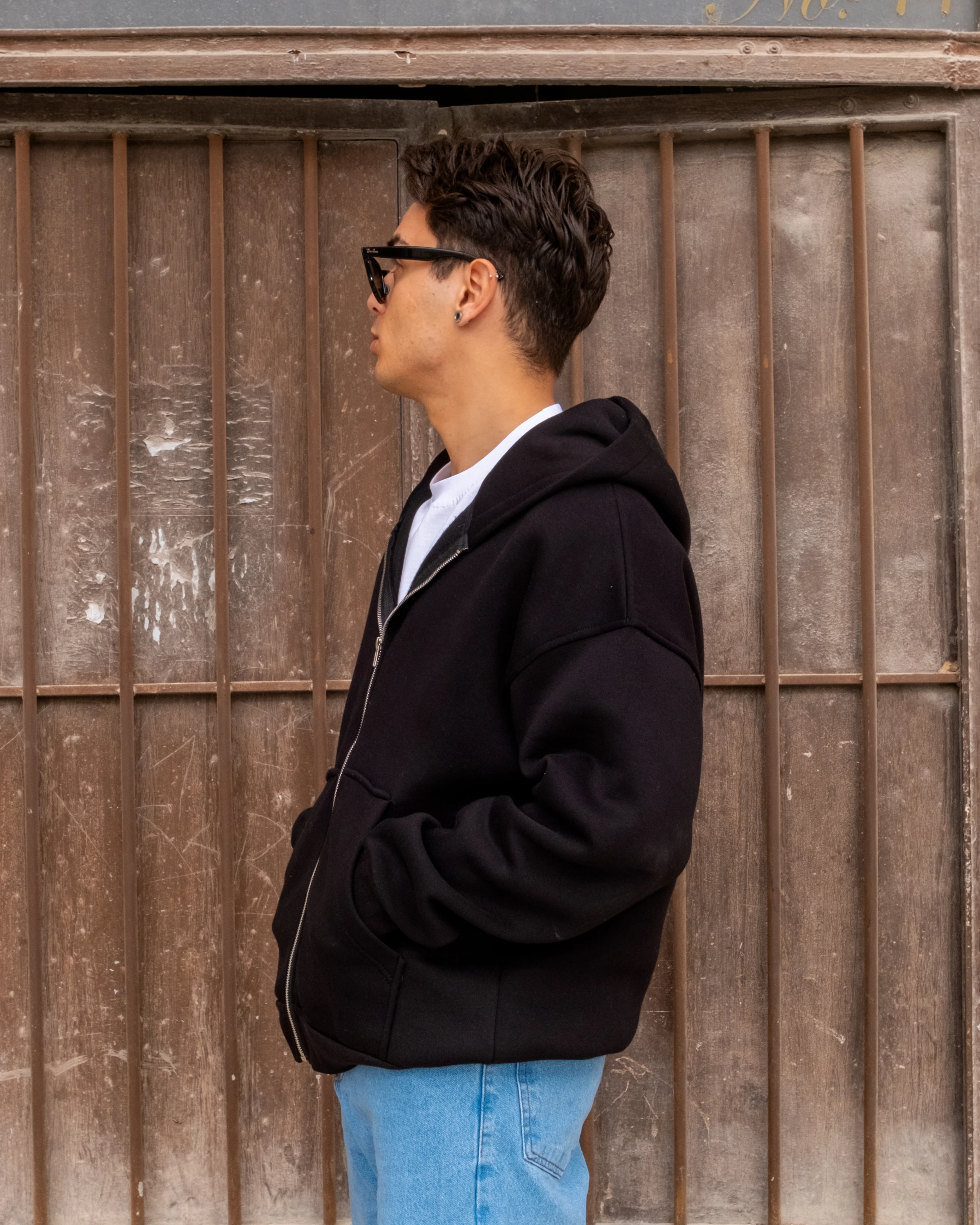 Siyah Basic Full Zip Oversize Hoodie