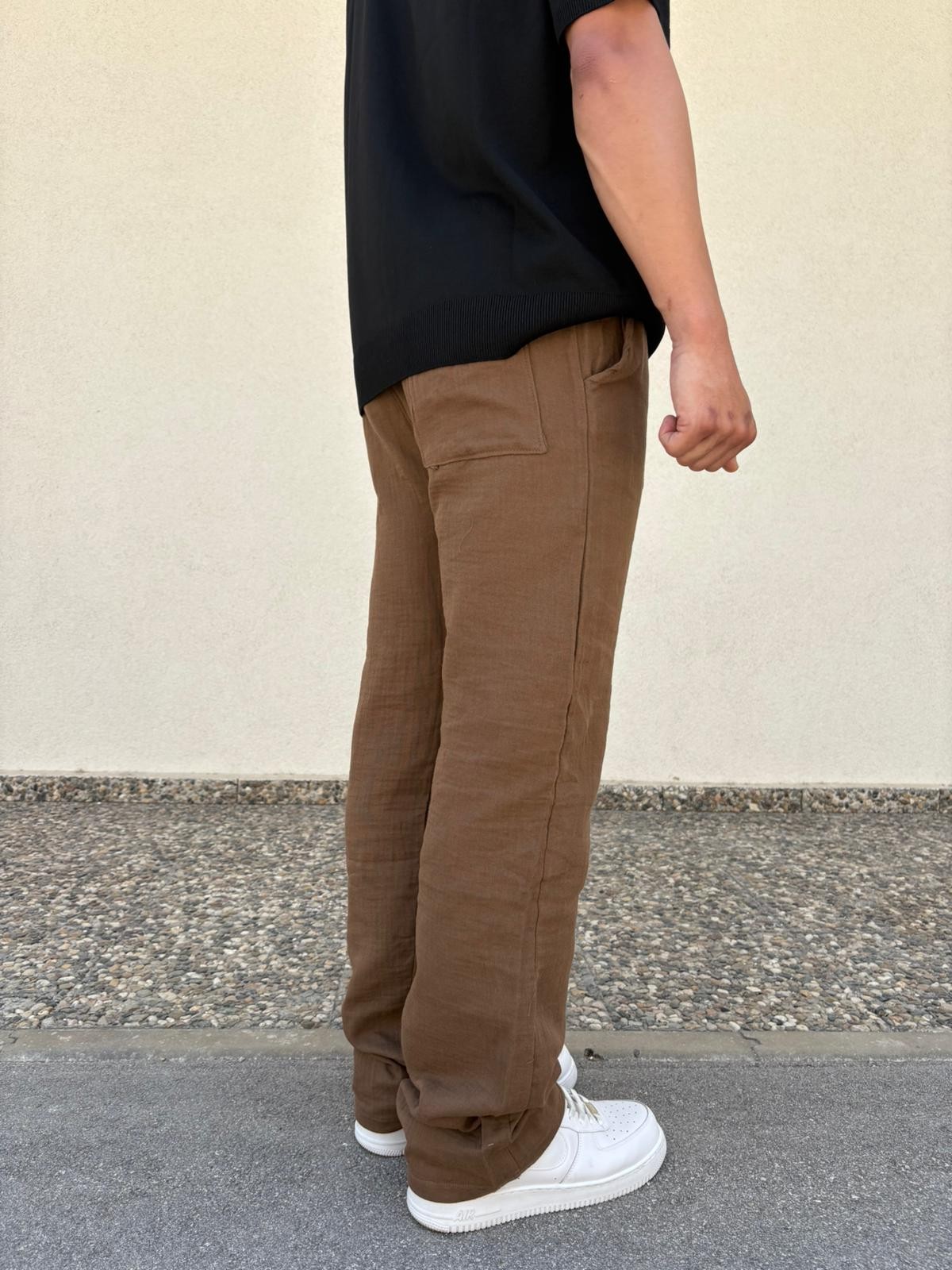 Kahve Unisex Straight Muslin Pantolon