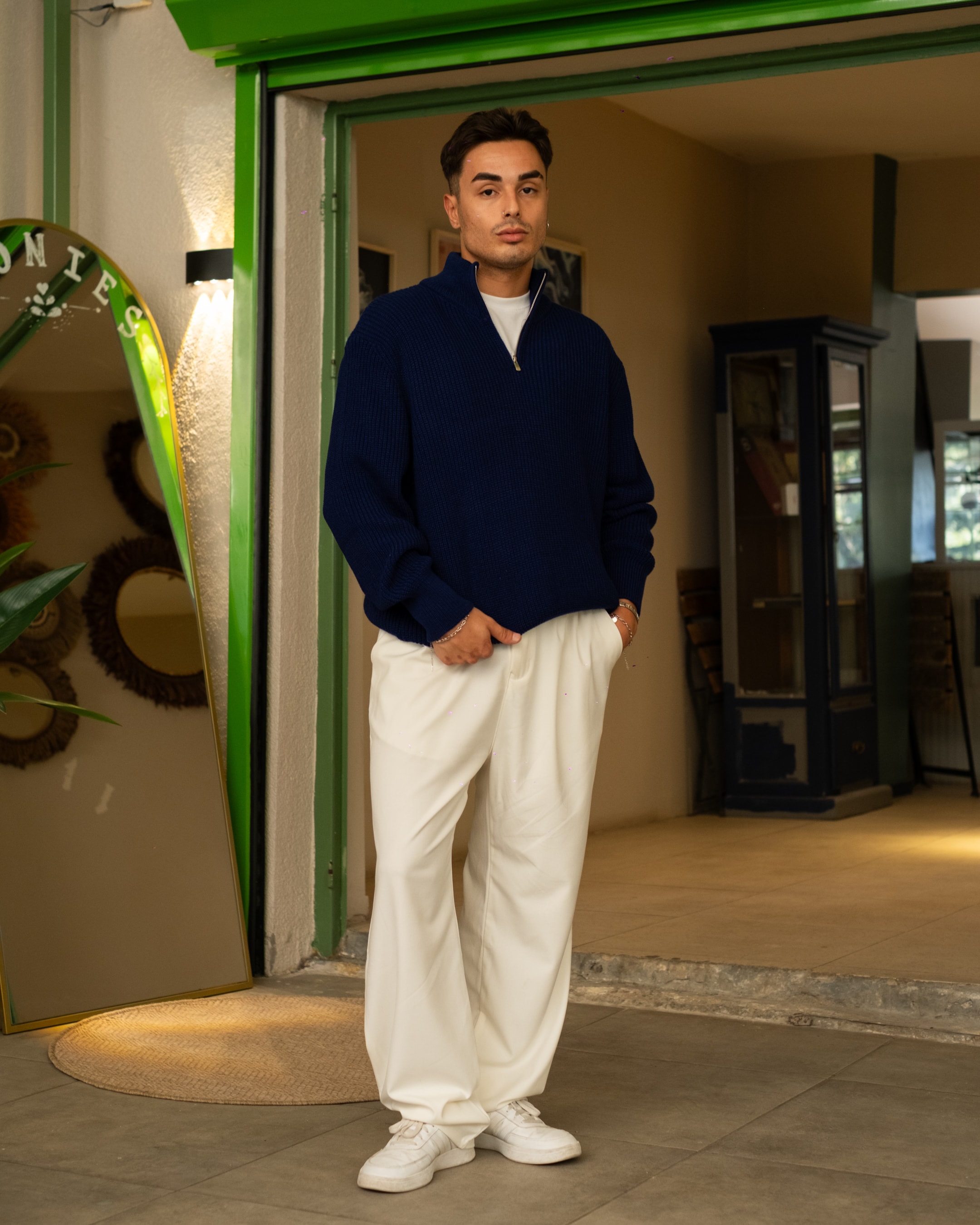 İndigo Half Zip Oversize Triko 