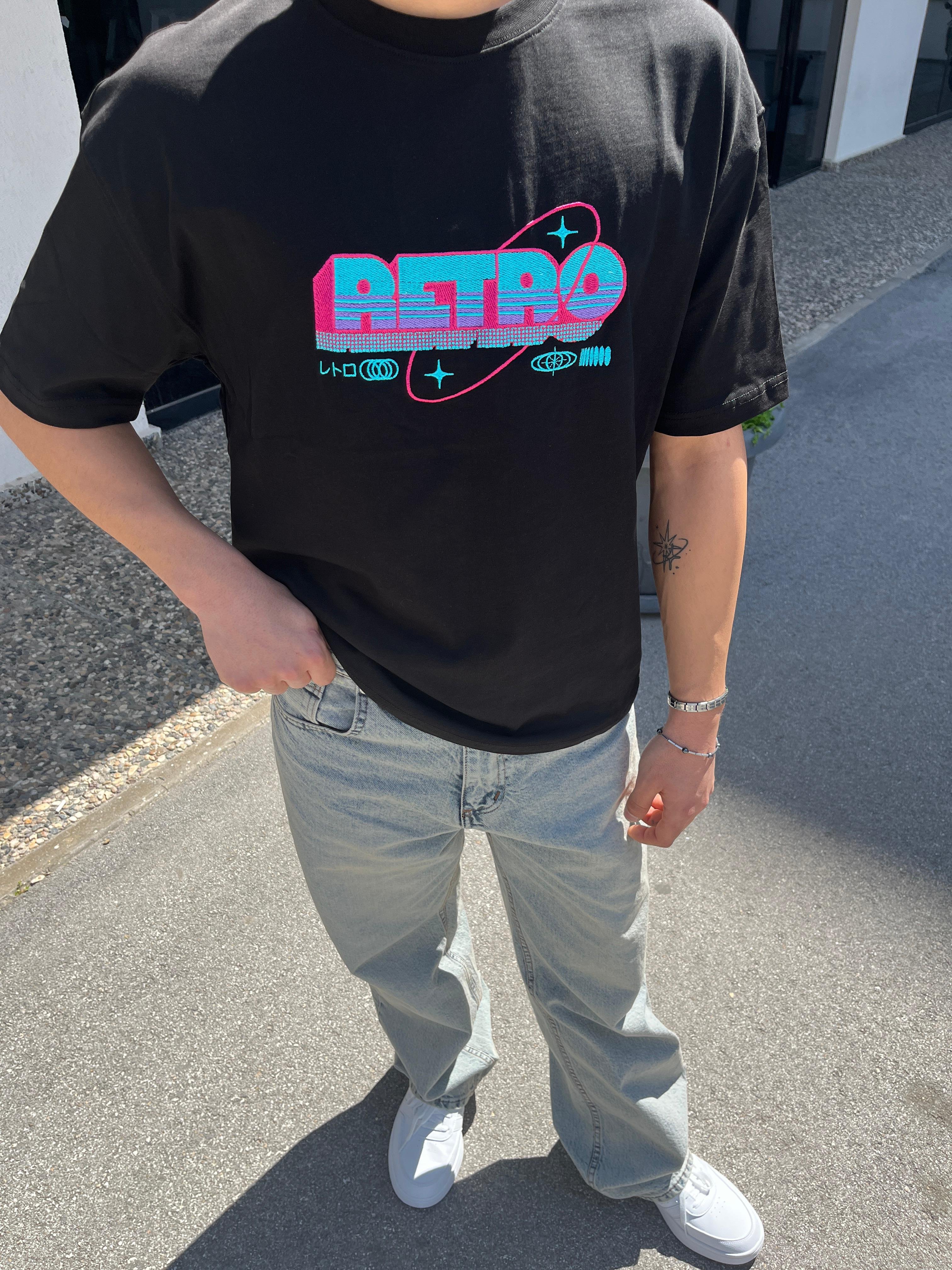 Retro Unisex Oversize T-Shirt -Siyah