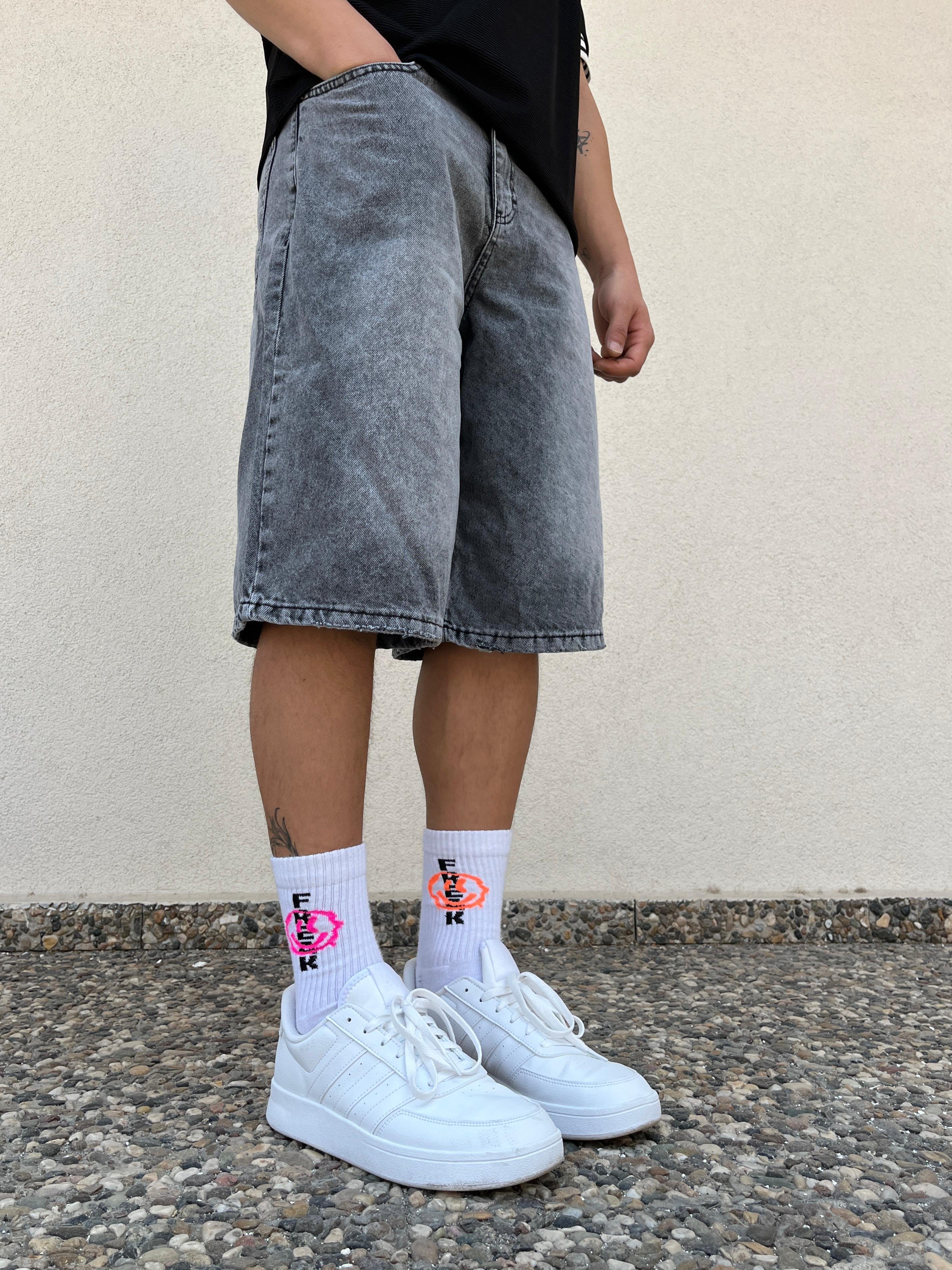 Grey Washed Unisex Baggy Short