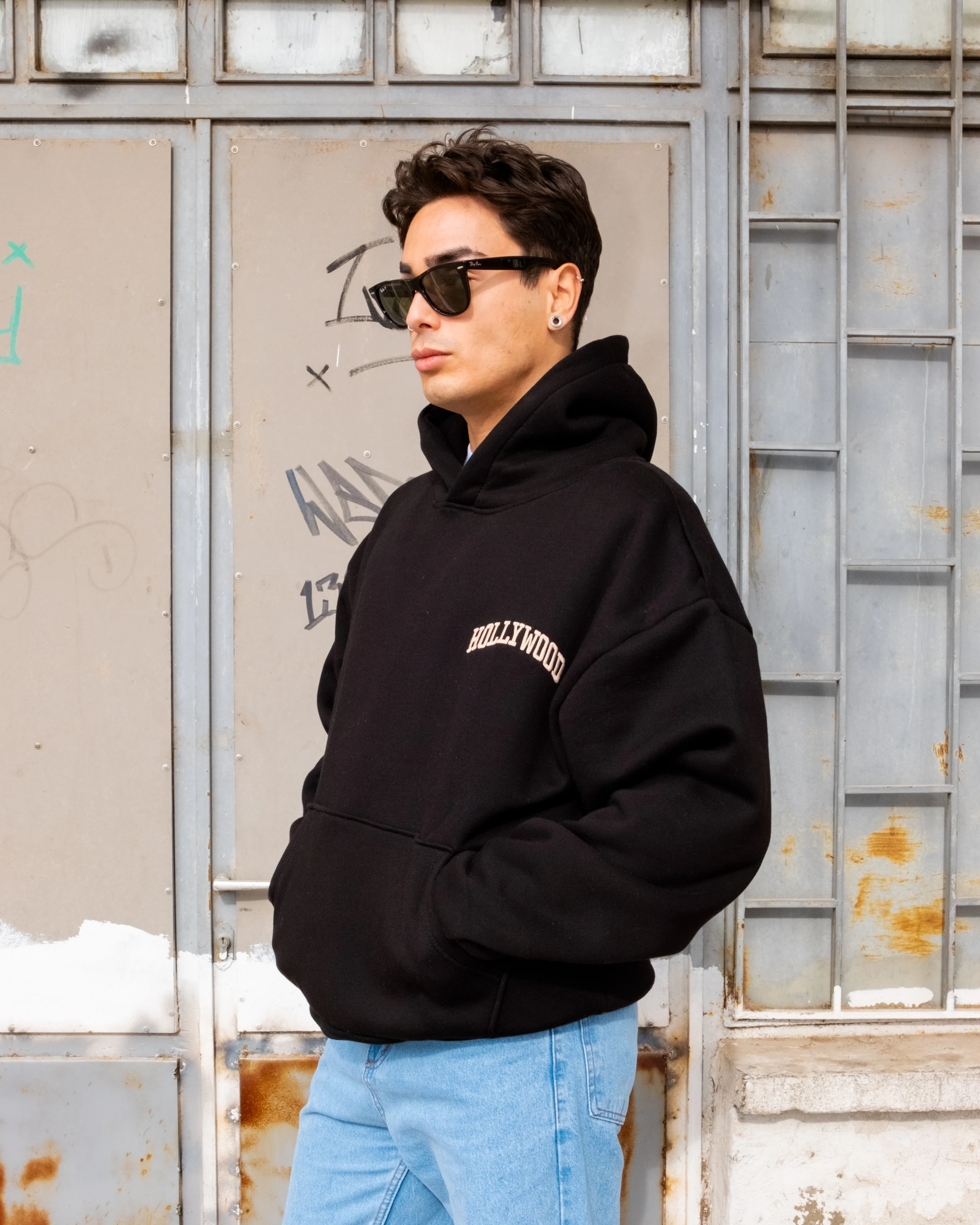 Hollywood Nakışlı Boxy Oversize Hoodie