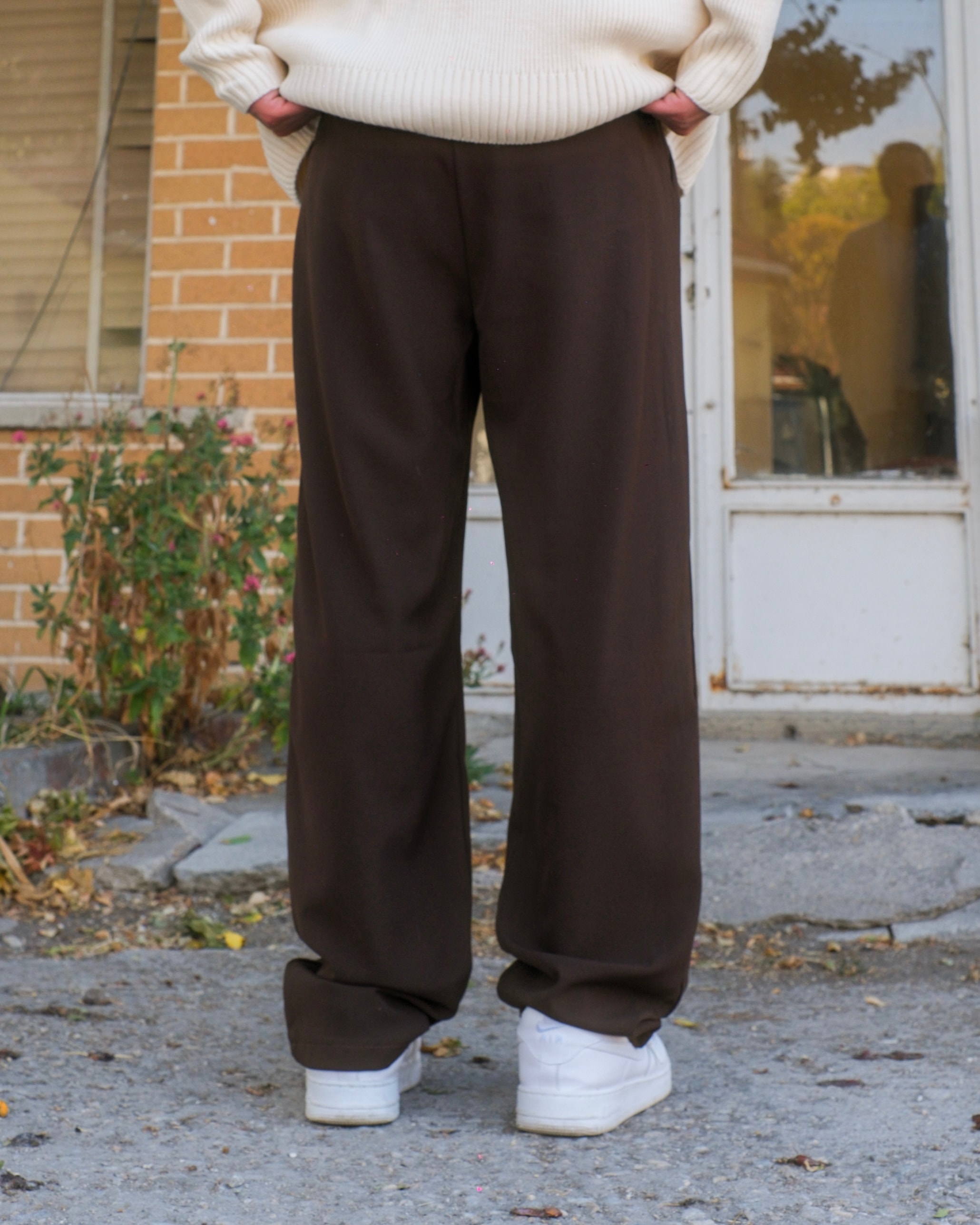 Kahverengi Basic Baggy Kumaş Pantolon