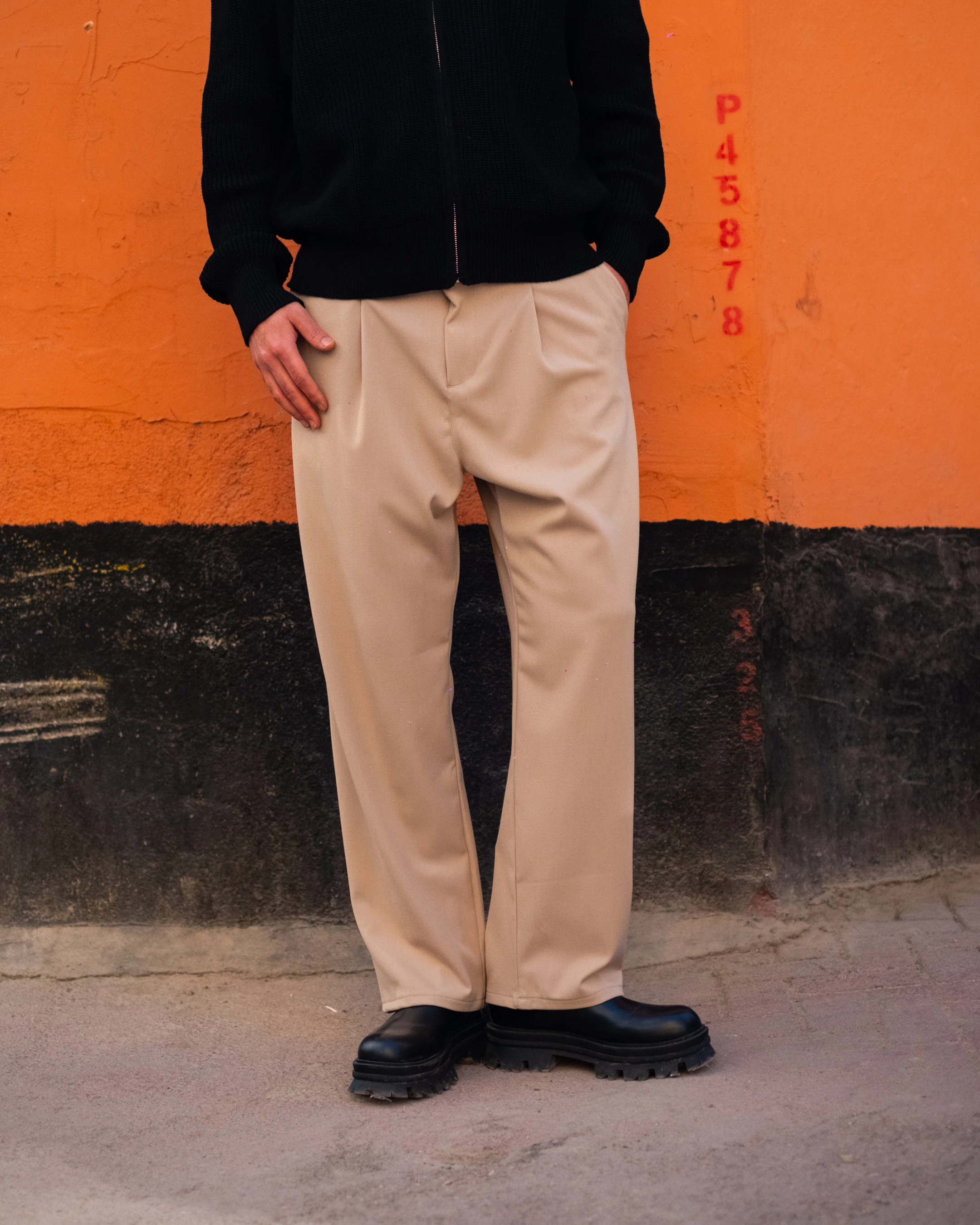 Bej Baggy Kumaş Pantolon Kışlık