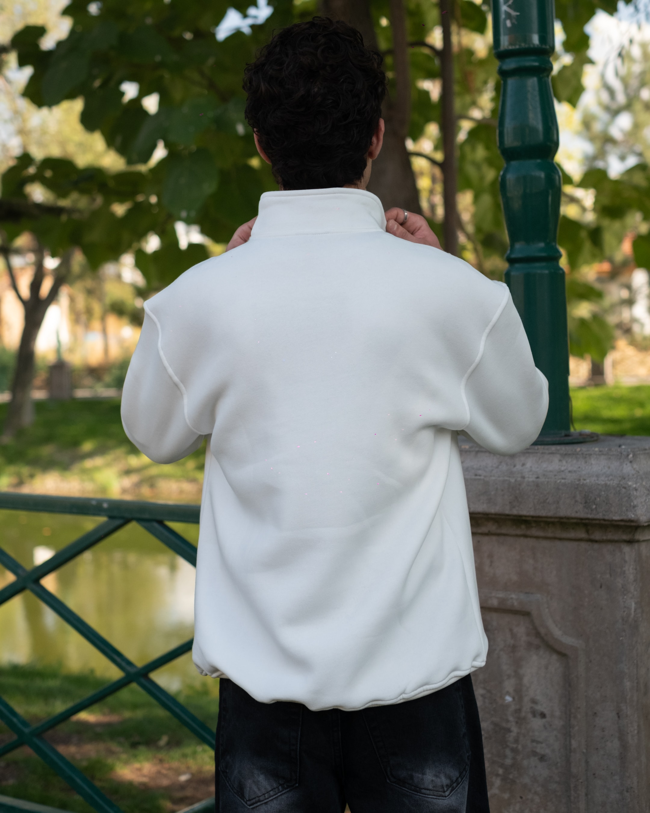 Half Zip Oversize Sweatshirt - Beyaz
