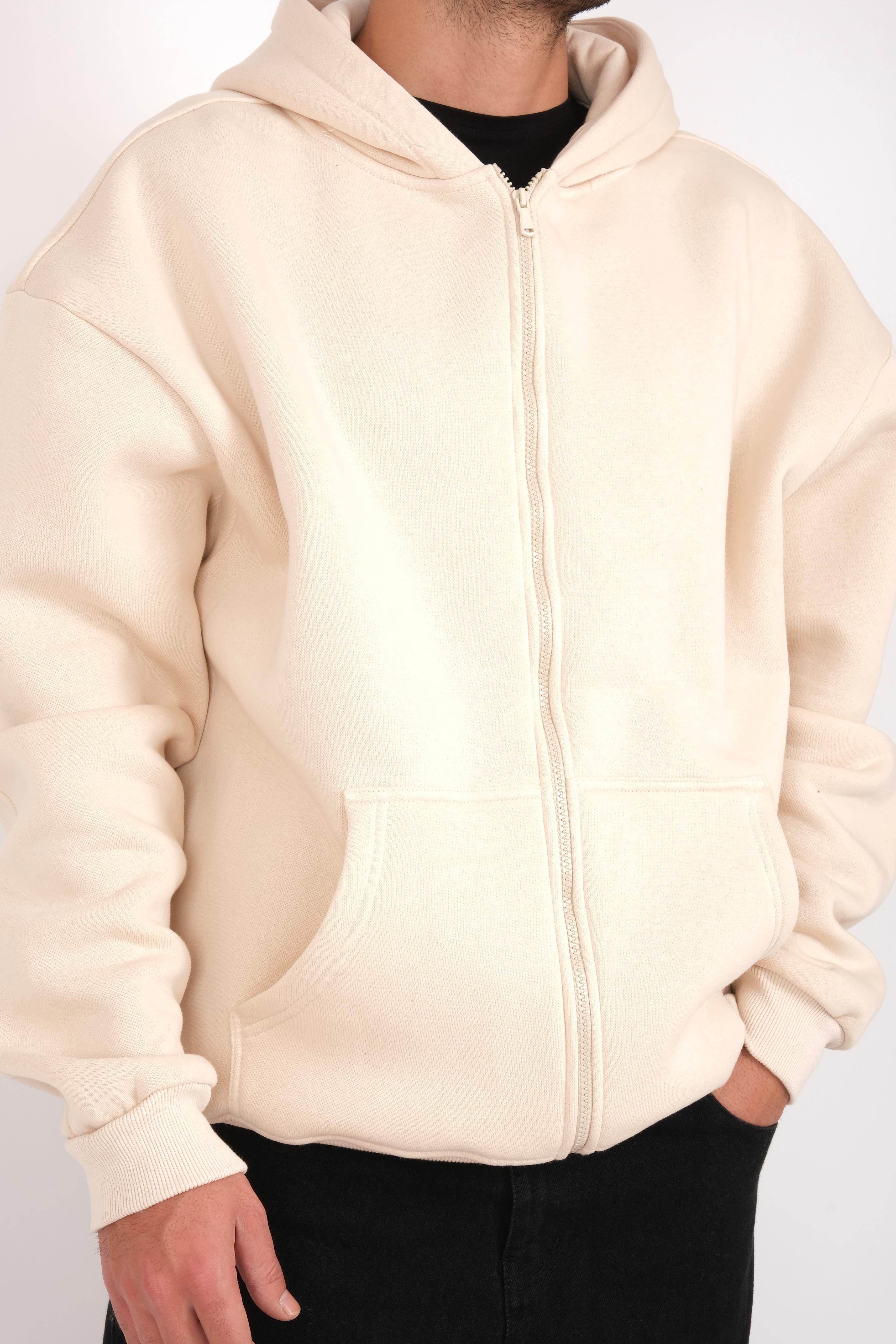 Cream basic oversize full zip hoodie