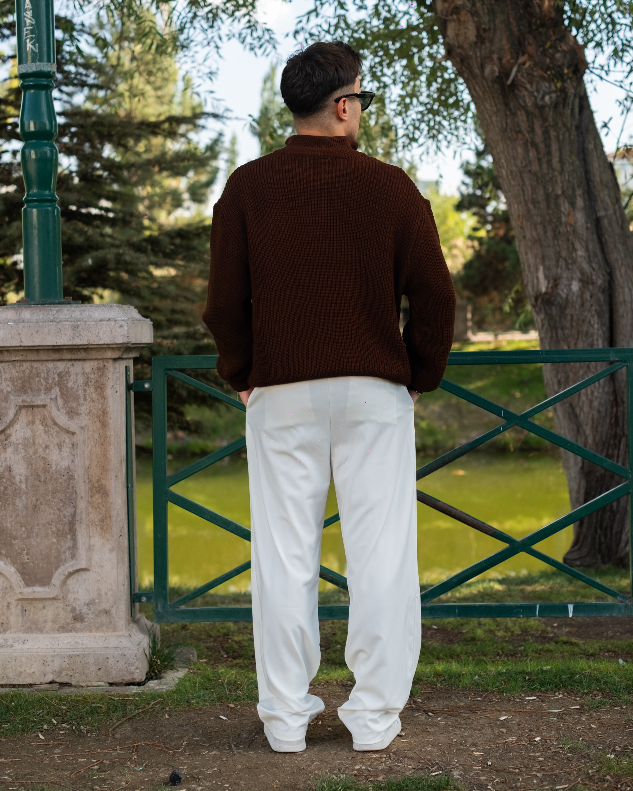 Kahve Half Zip Oversize Triko 