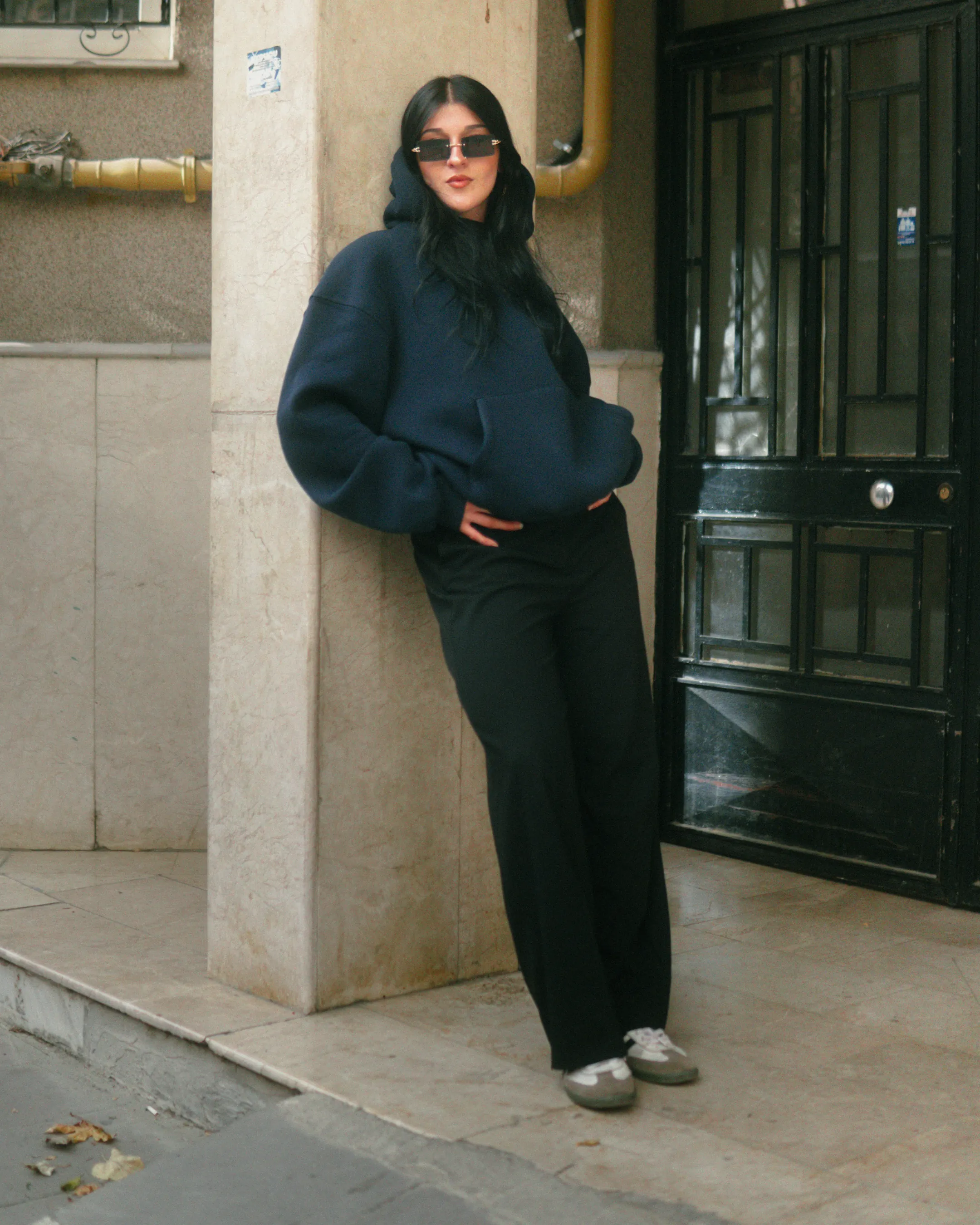 Basic Oversize Hoodie Lacivert 