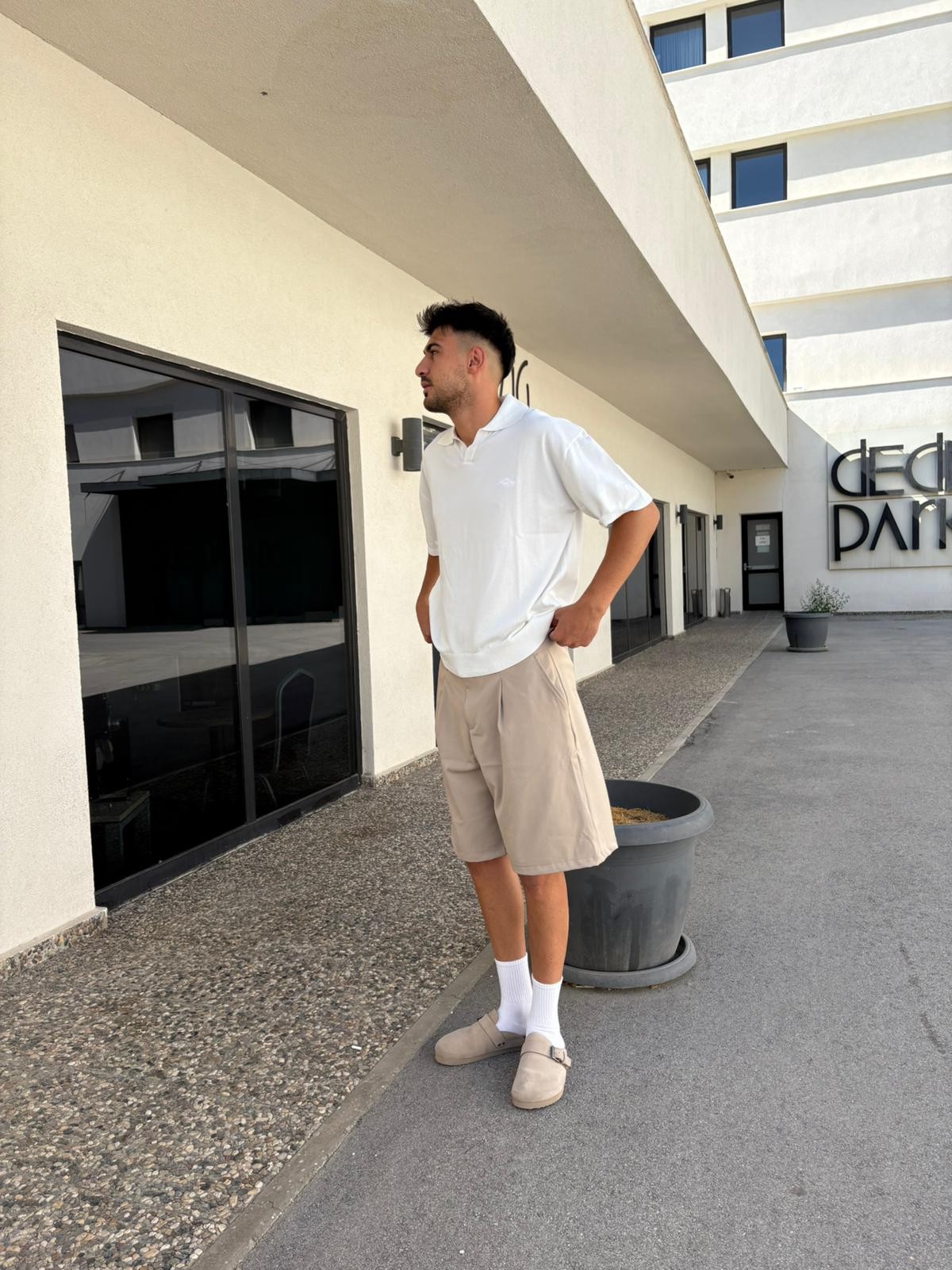 Bej Unisex Baggy Kumaş Şort