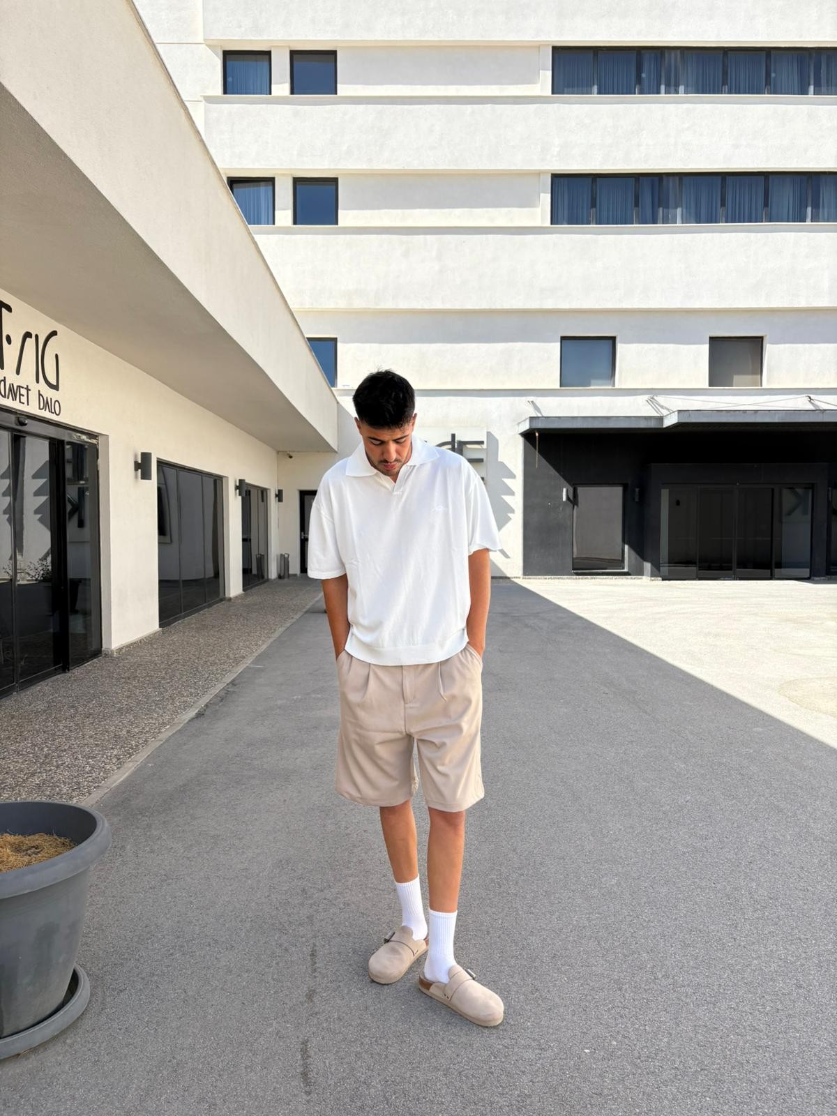 Bej Unisex Baggy Kumaş Şort