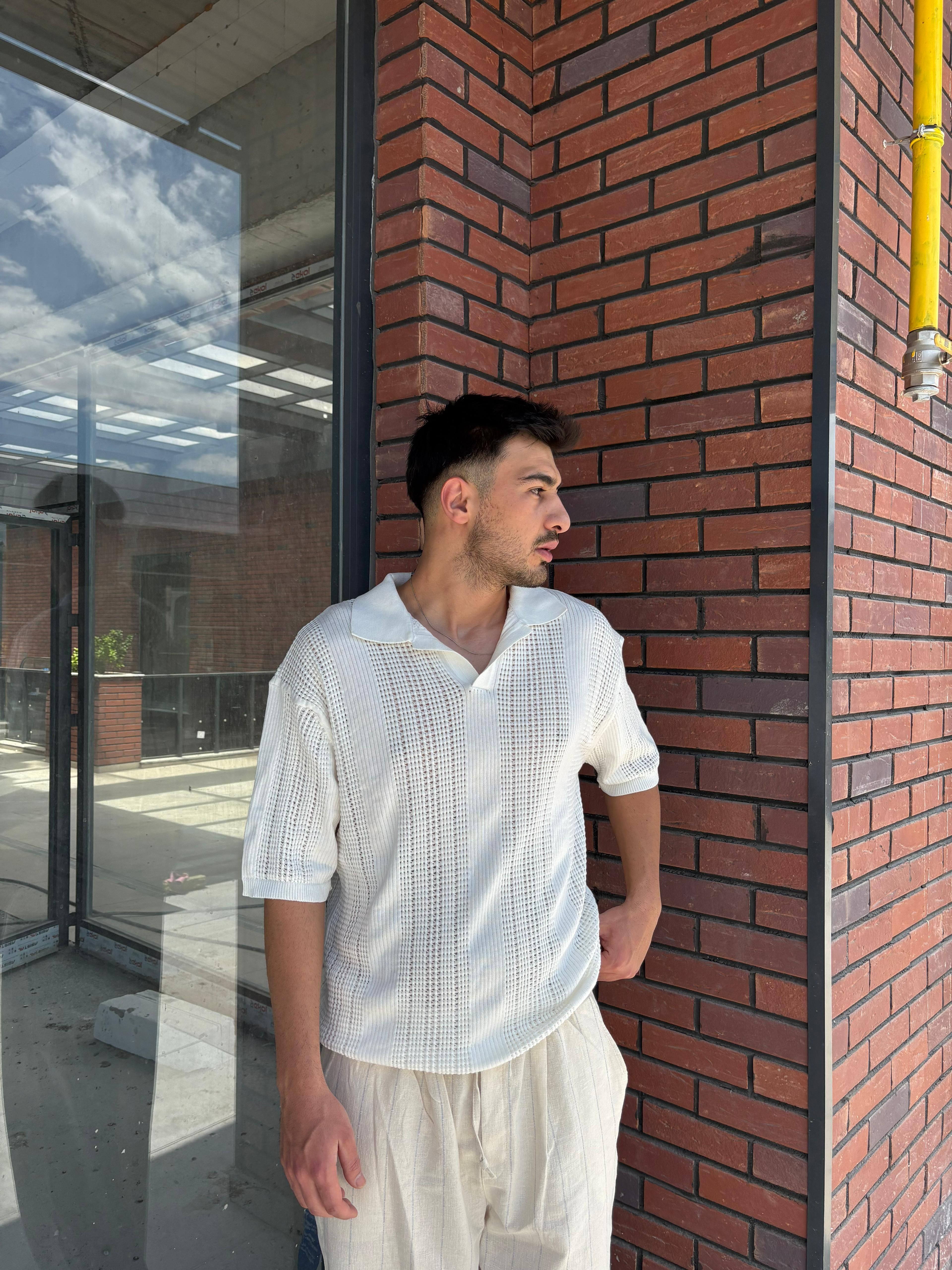 Ekru Polo Yaka Triko Tişört