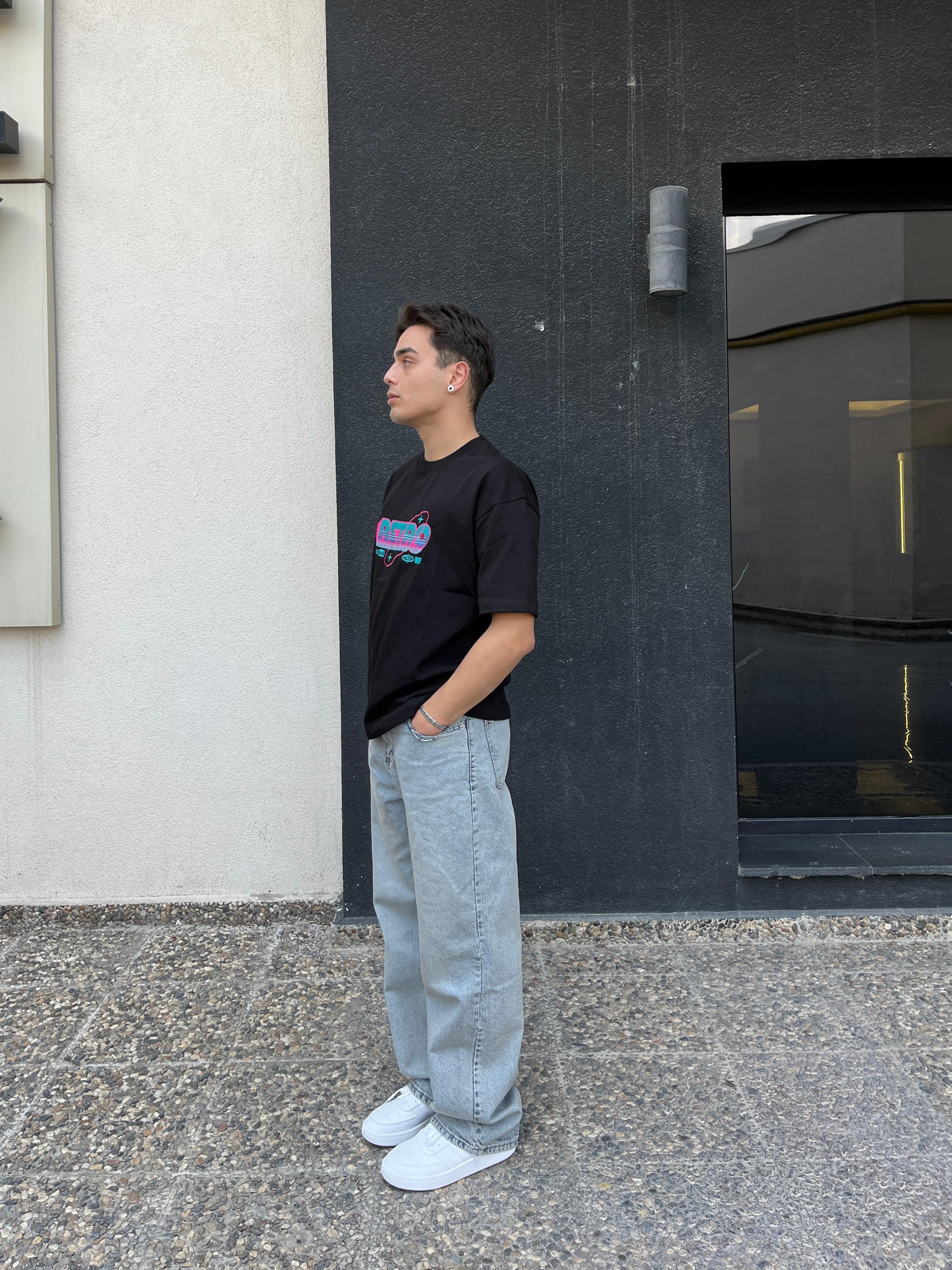 Retro Unisex Oversize T-Shirt -Siyah