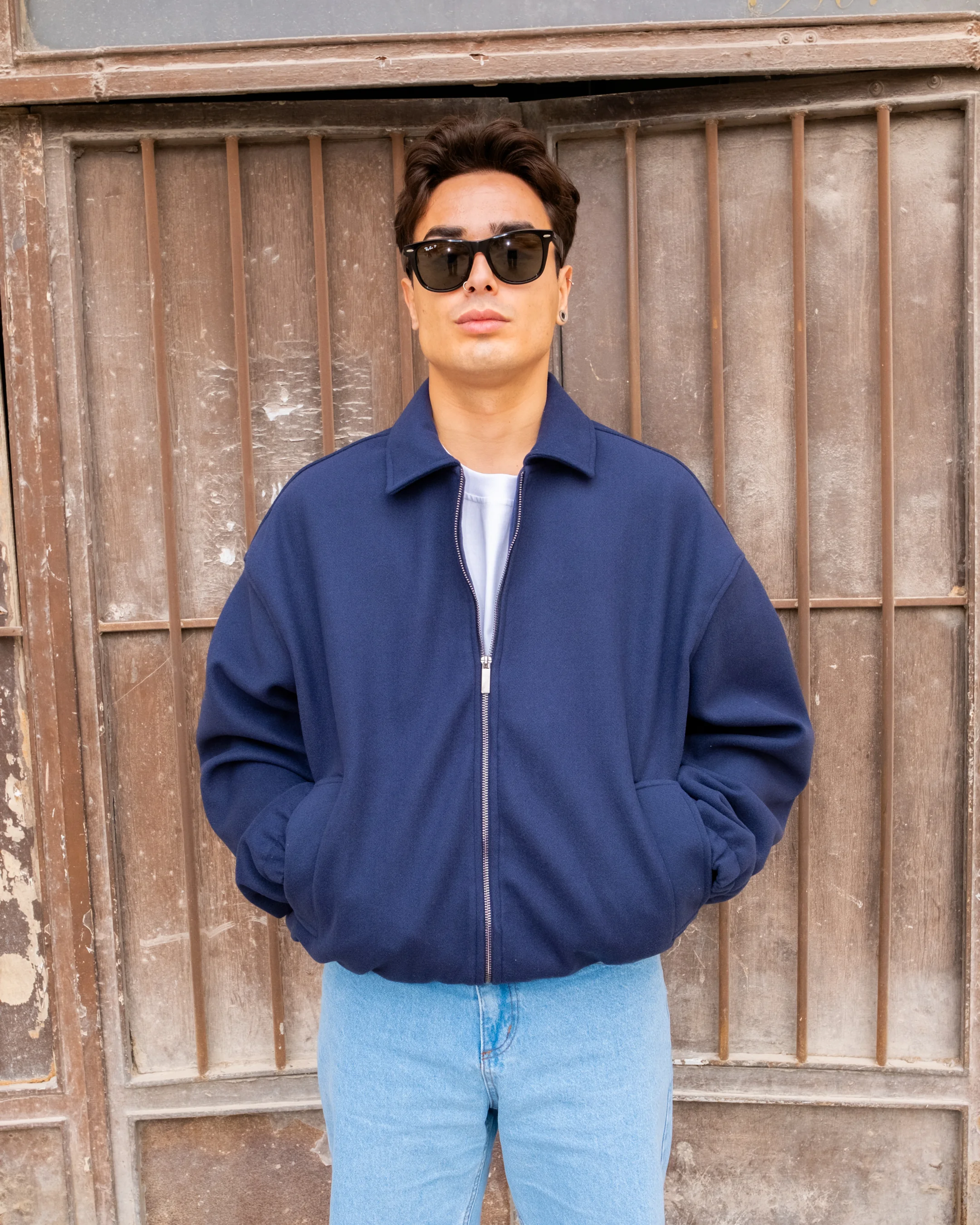 Oversize Bomber Lacivert Kaşe Ceket