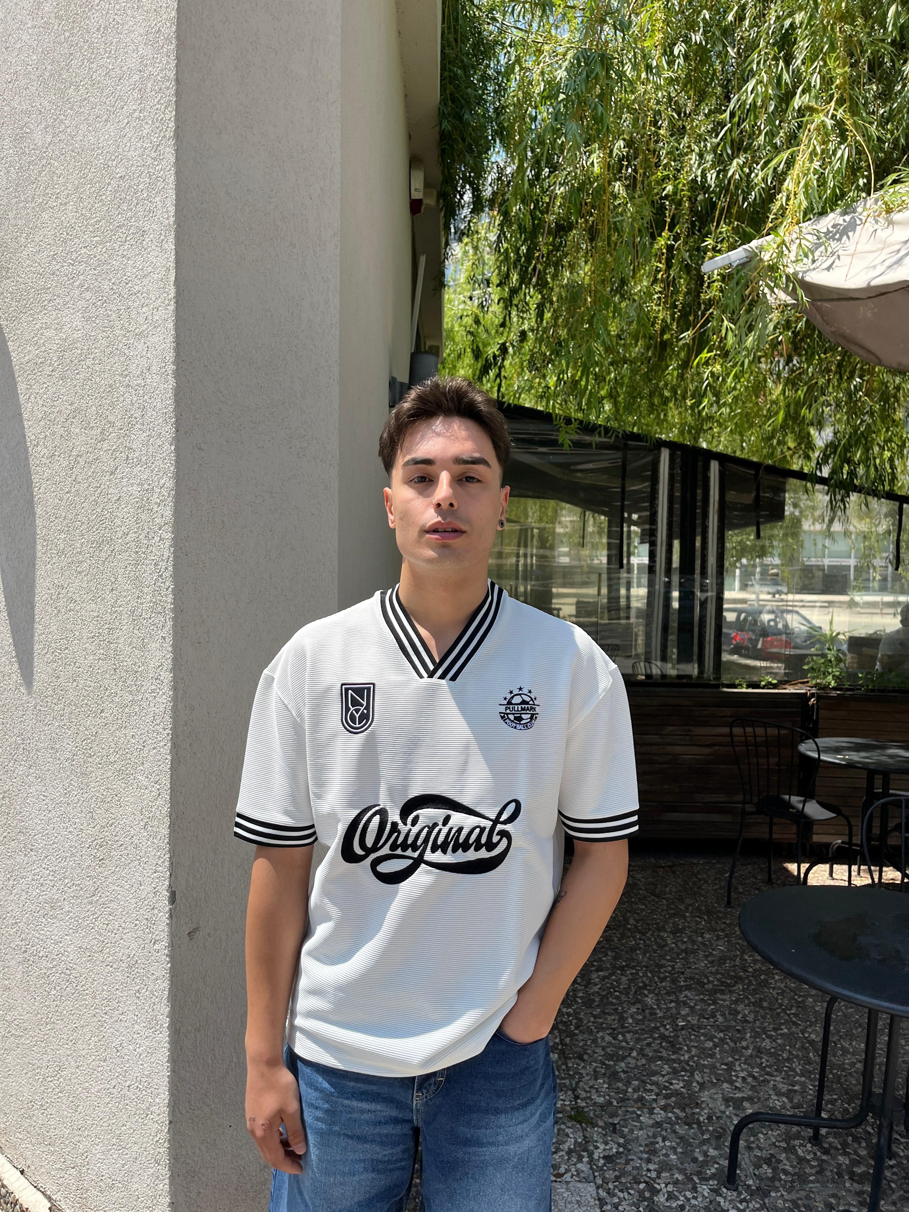 Printed Premium Oversize Jersey - Beyaz
