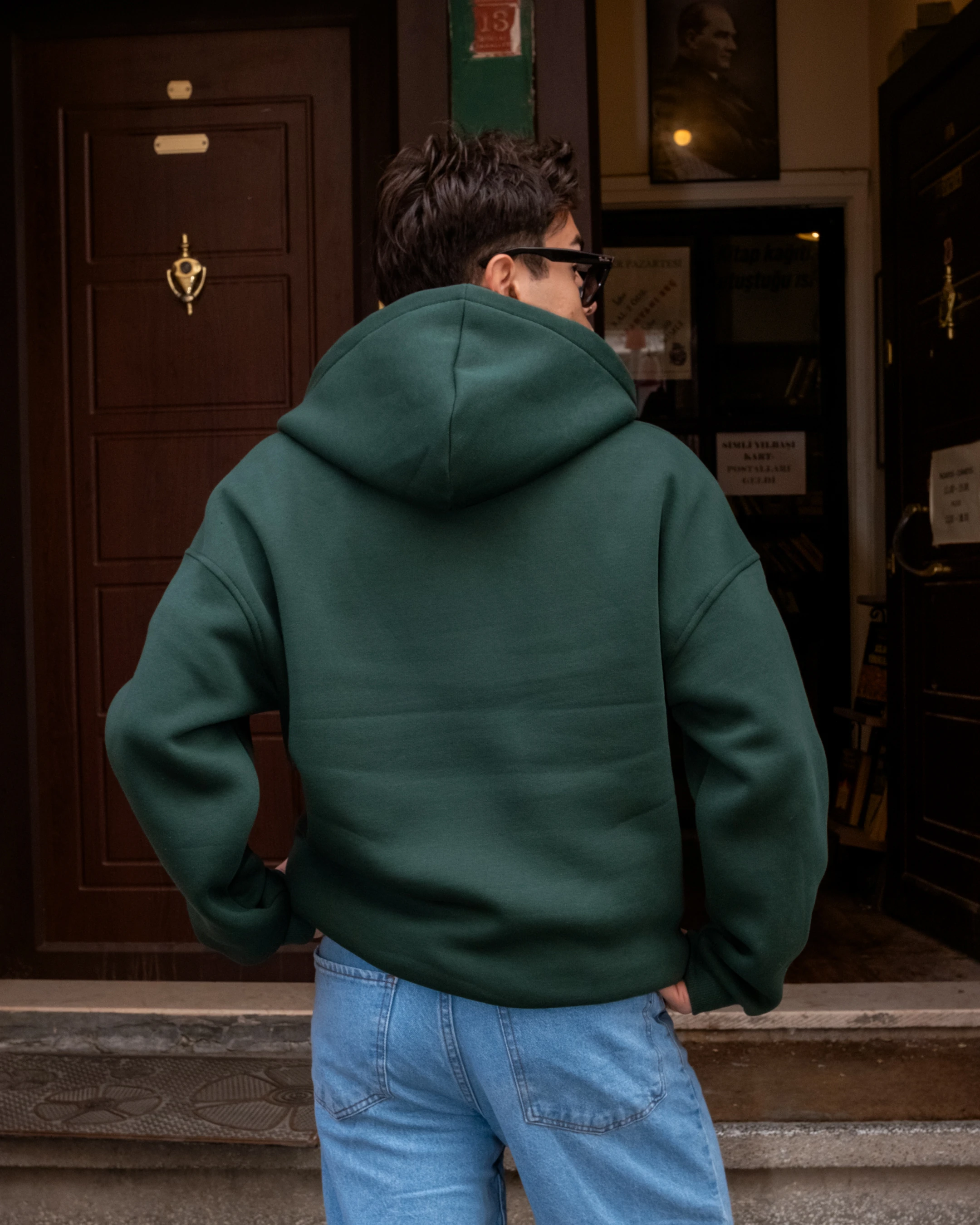 Yeşil Basic Full Zip Oversize Hoodie
