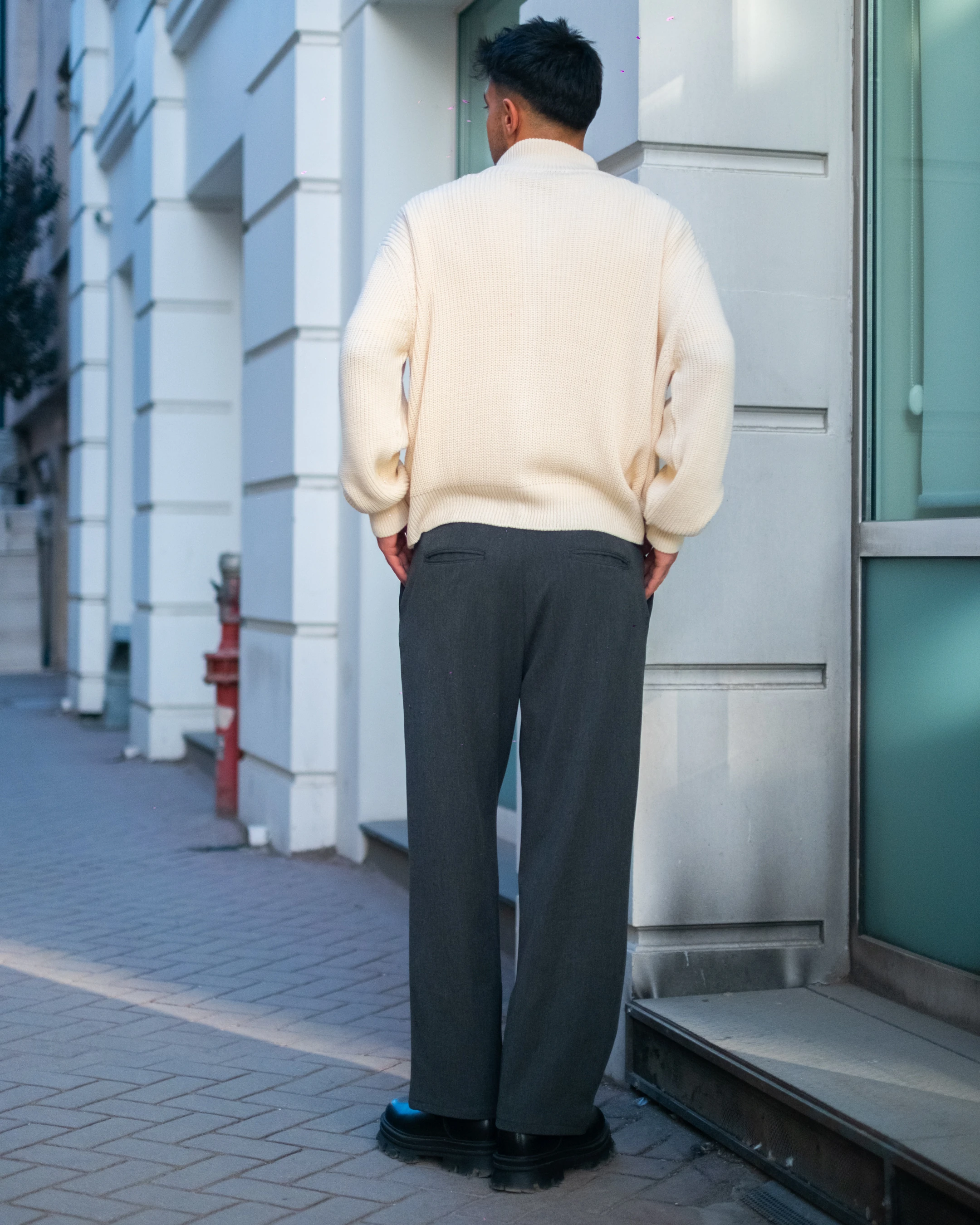 Krem Fermuarlı Oversize Triko