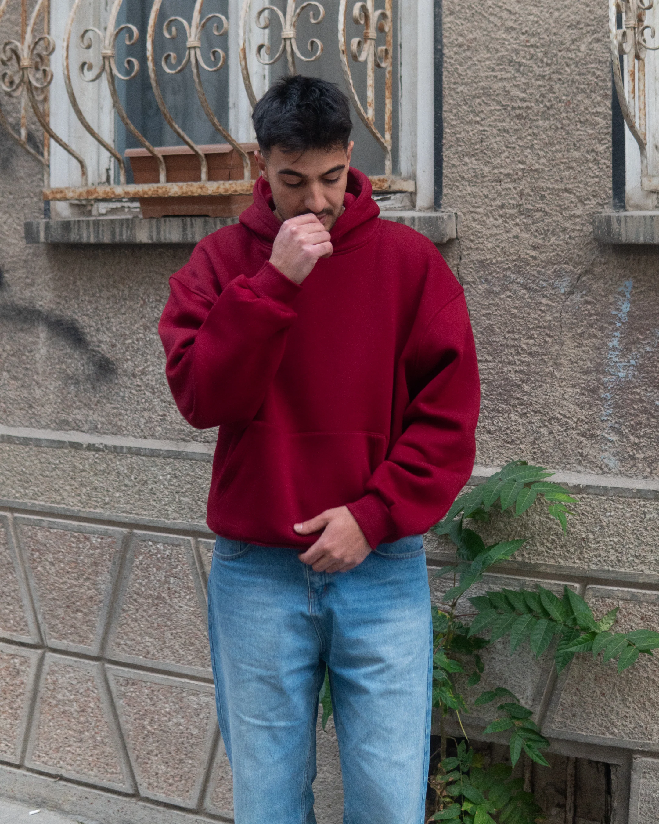 Basic Oversize Hoodie Bordo