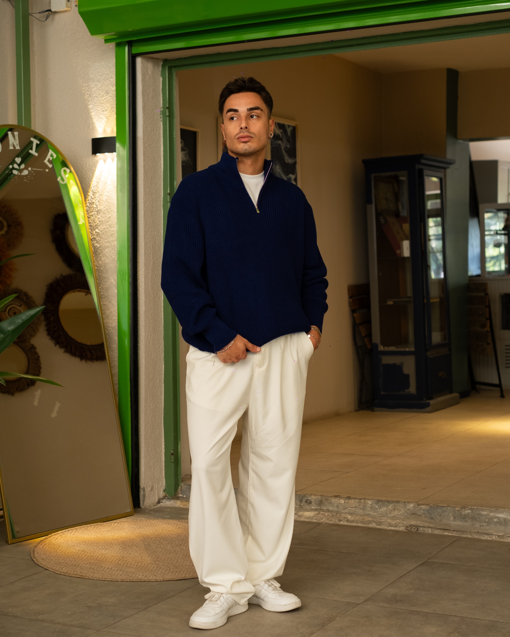 İndigo Half Zip Oversize Triko 