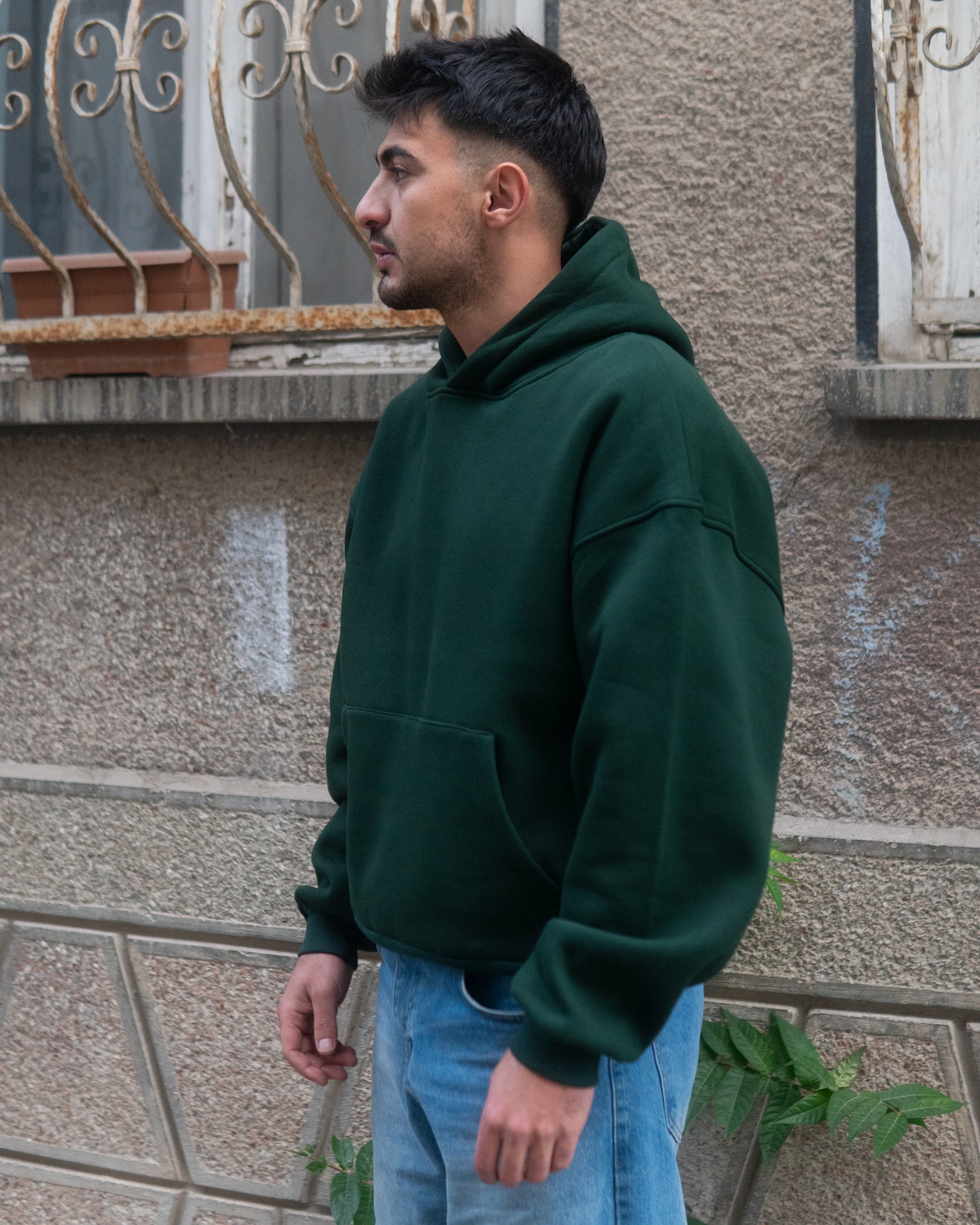 Basic Oversize Hoodie Koyu Yeşil
