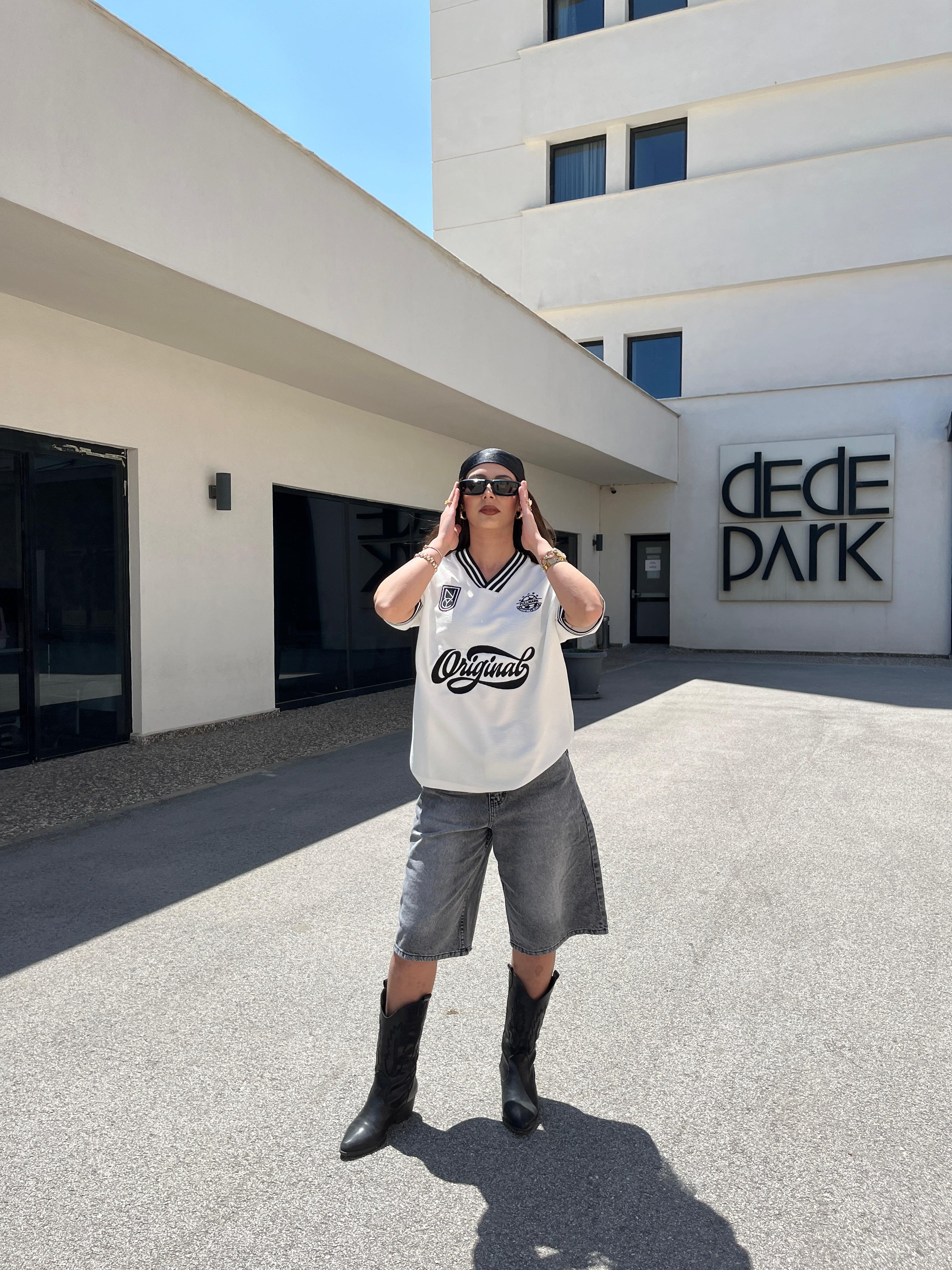 Printed Premium Oversize Jersey - Beyaz