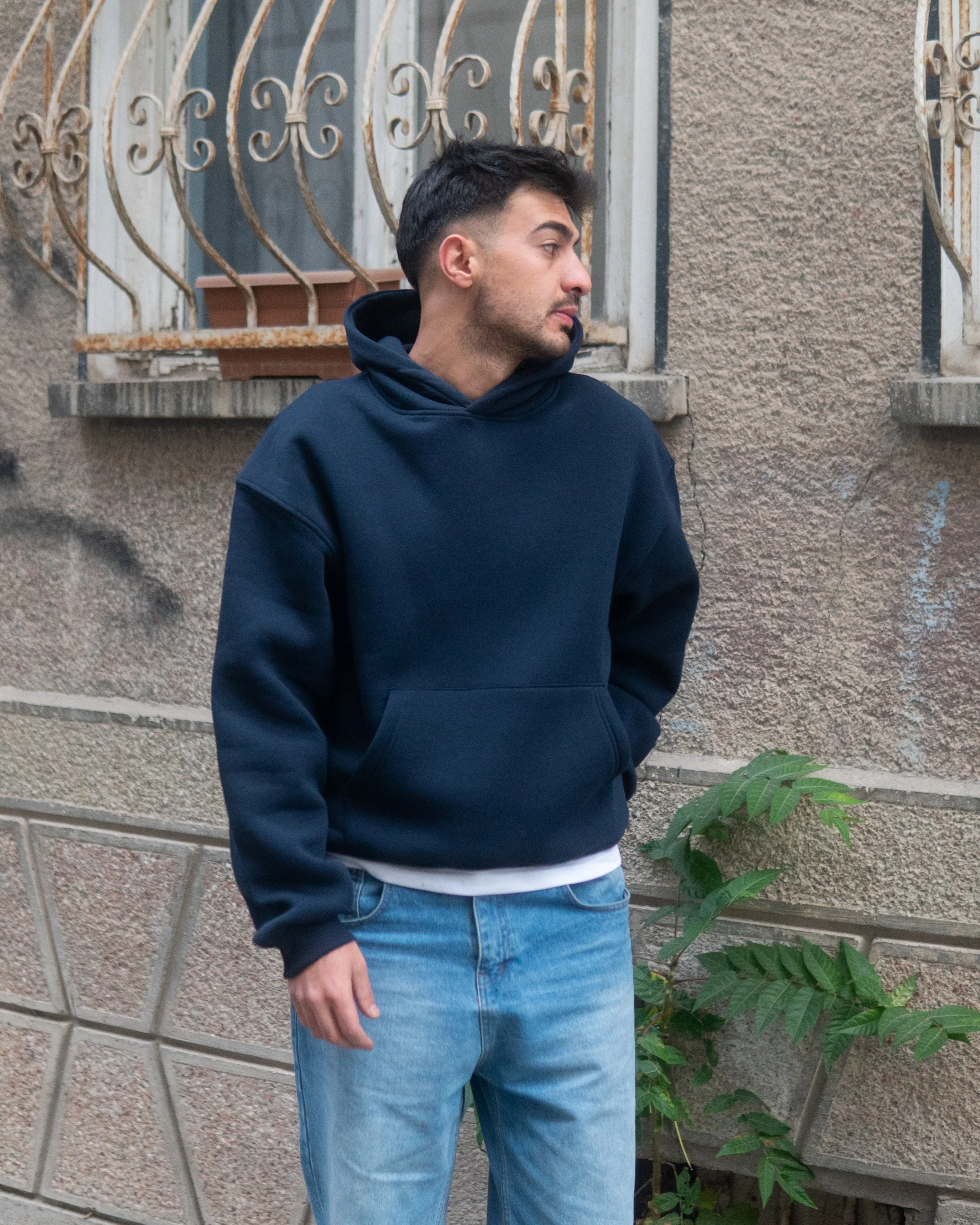 Basic Oversize Hoodie Lacivert 