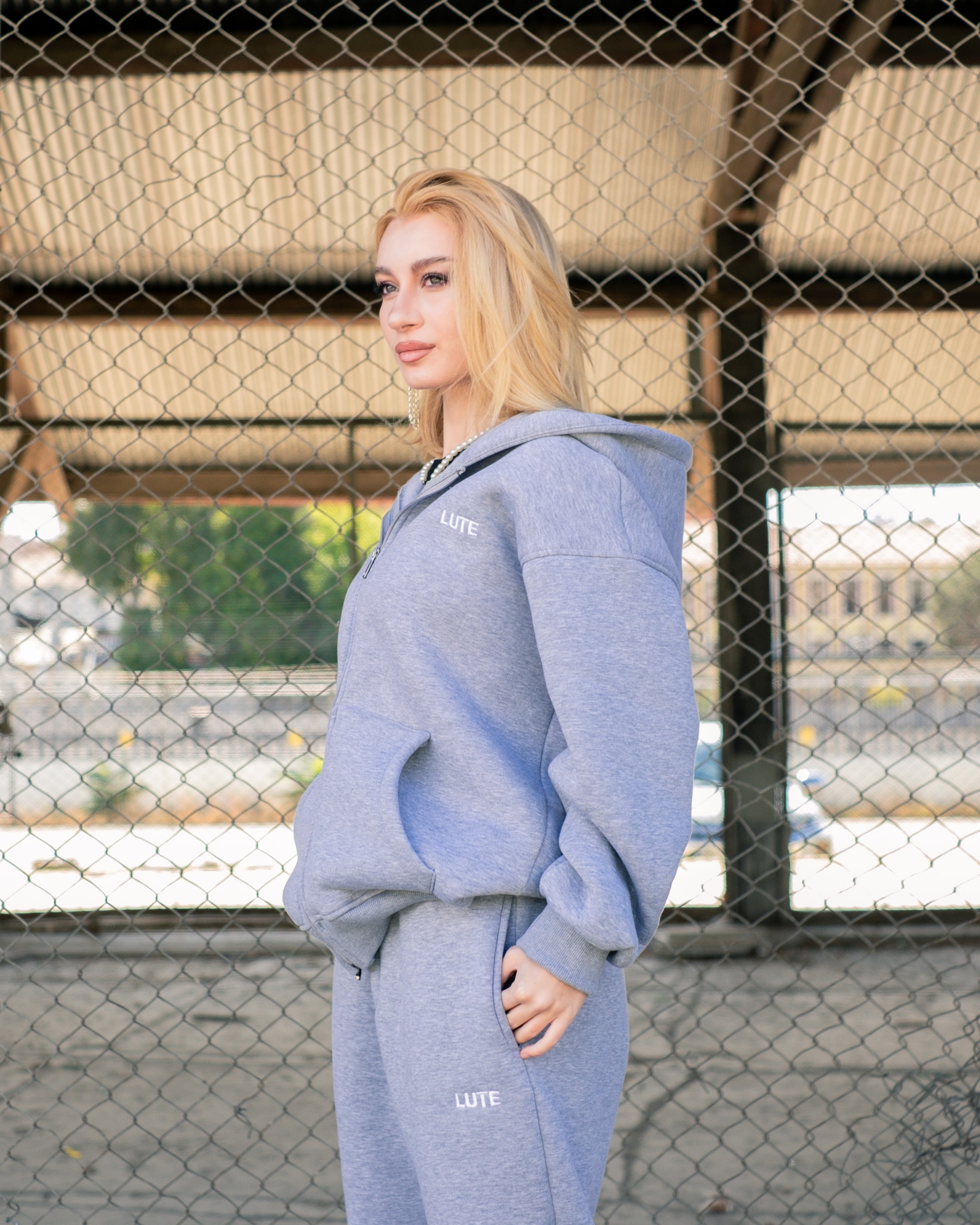 LUTE Gri Premium Oversize Zip Hoodie