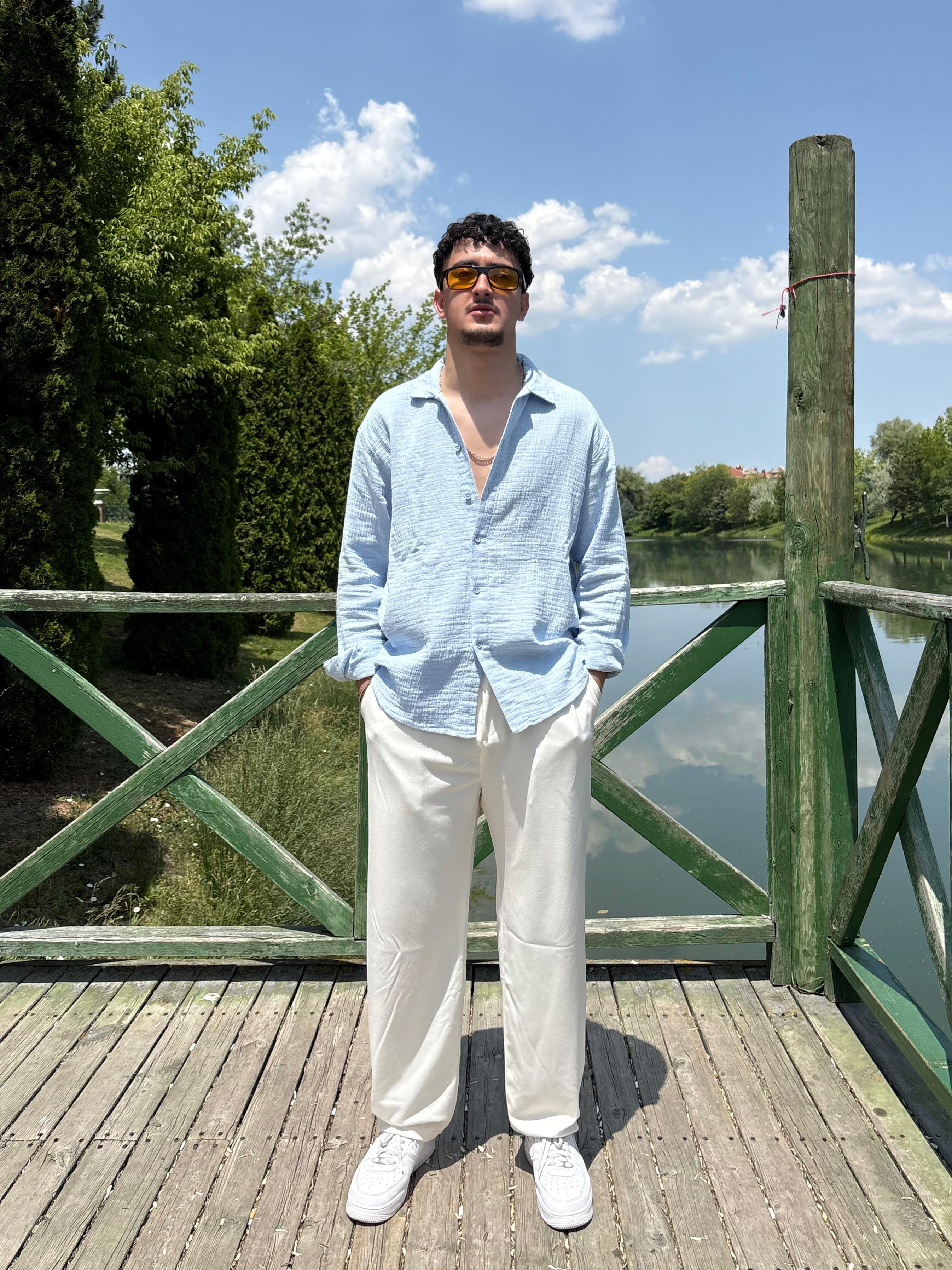 Oversize Açık Mavi Muslin Gömlek