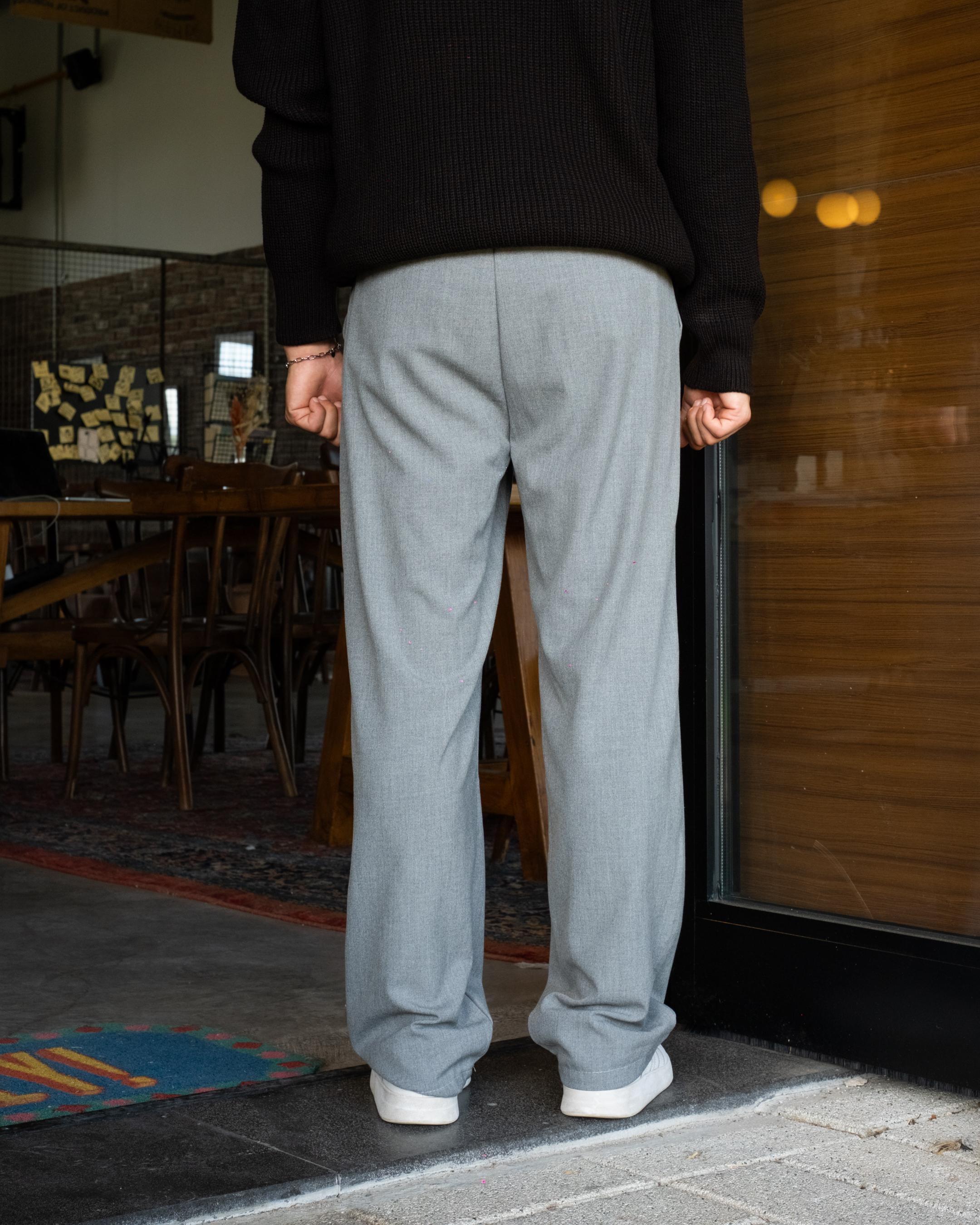 Gri Basic Baggy Kumaş Pantolon