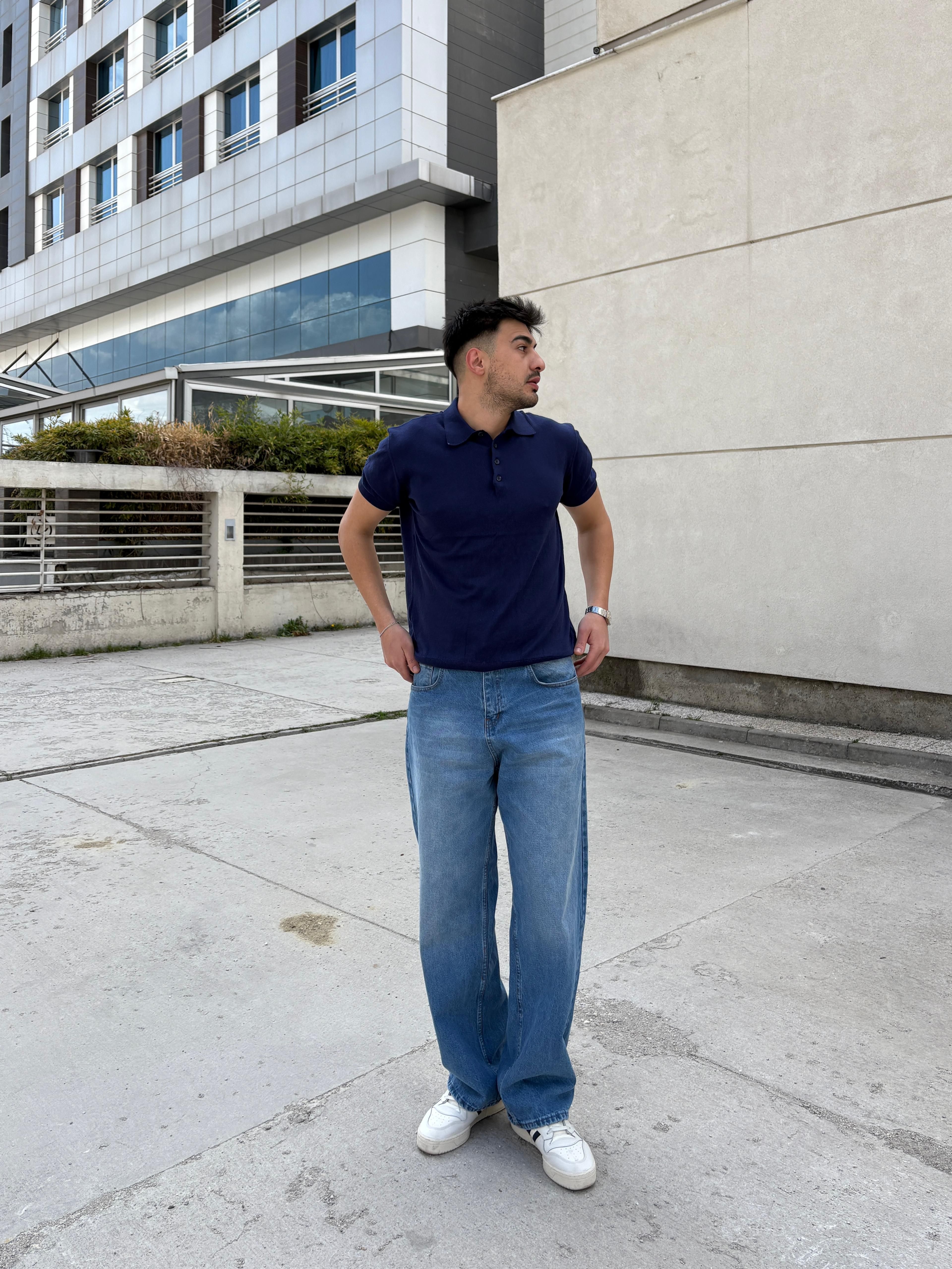 T.D. Slim Fit Basic Polo Yaka T-Shirt - lacivert