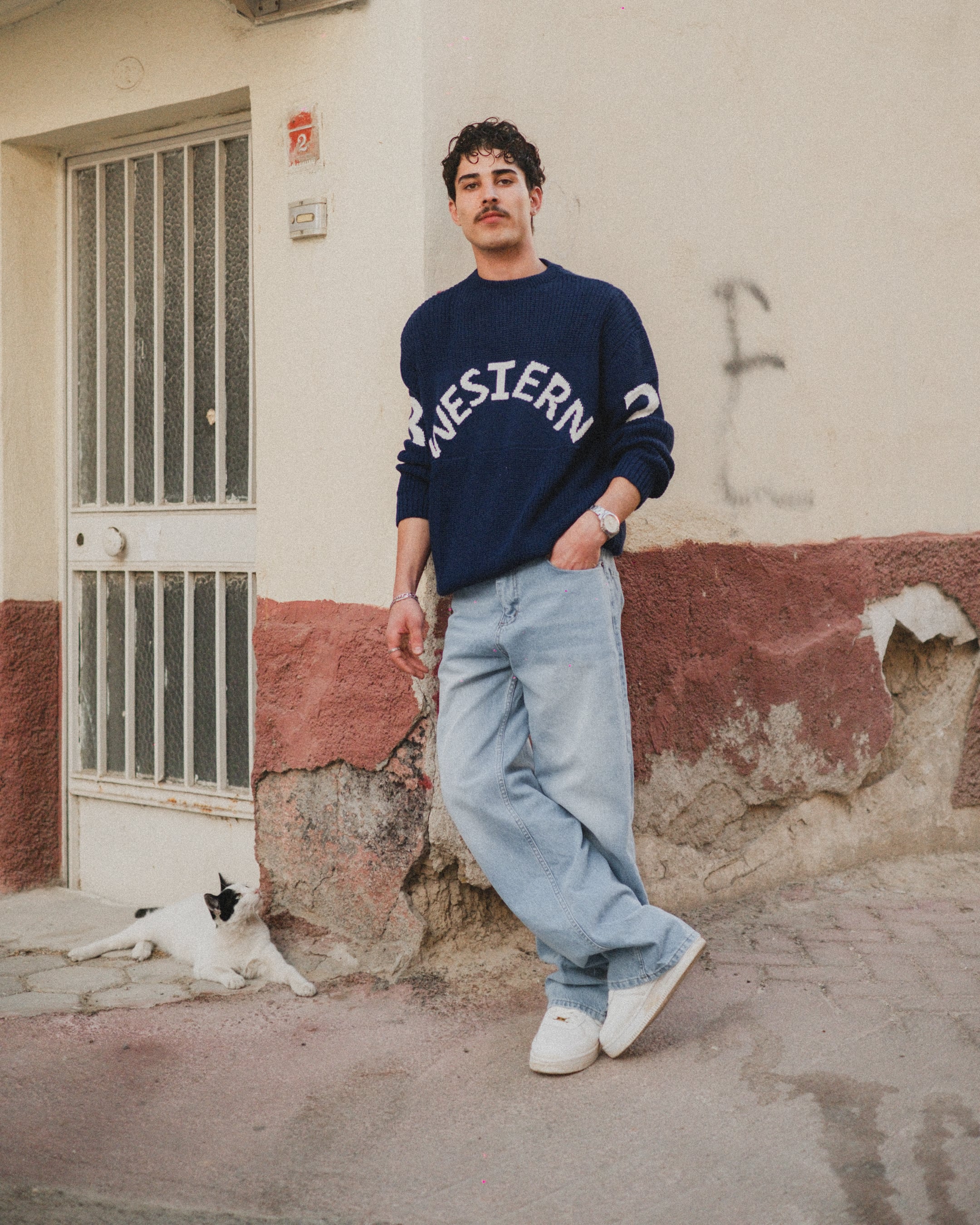 İndigo Western Nakışlı Oversize Triko