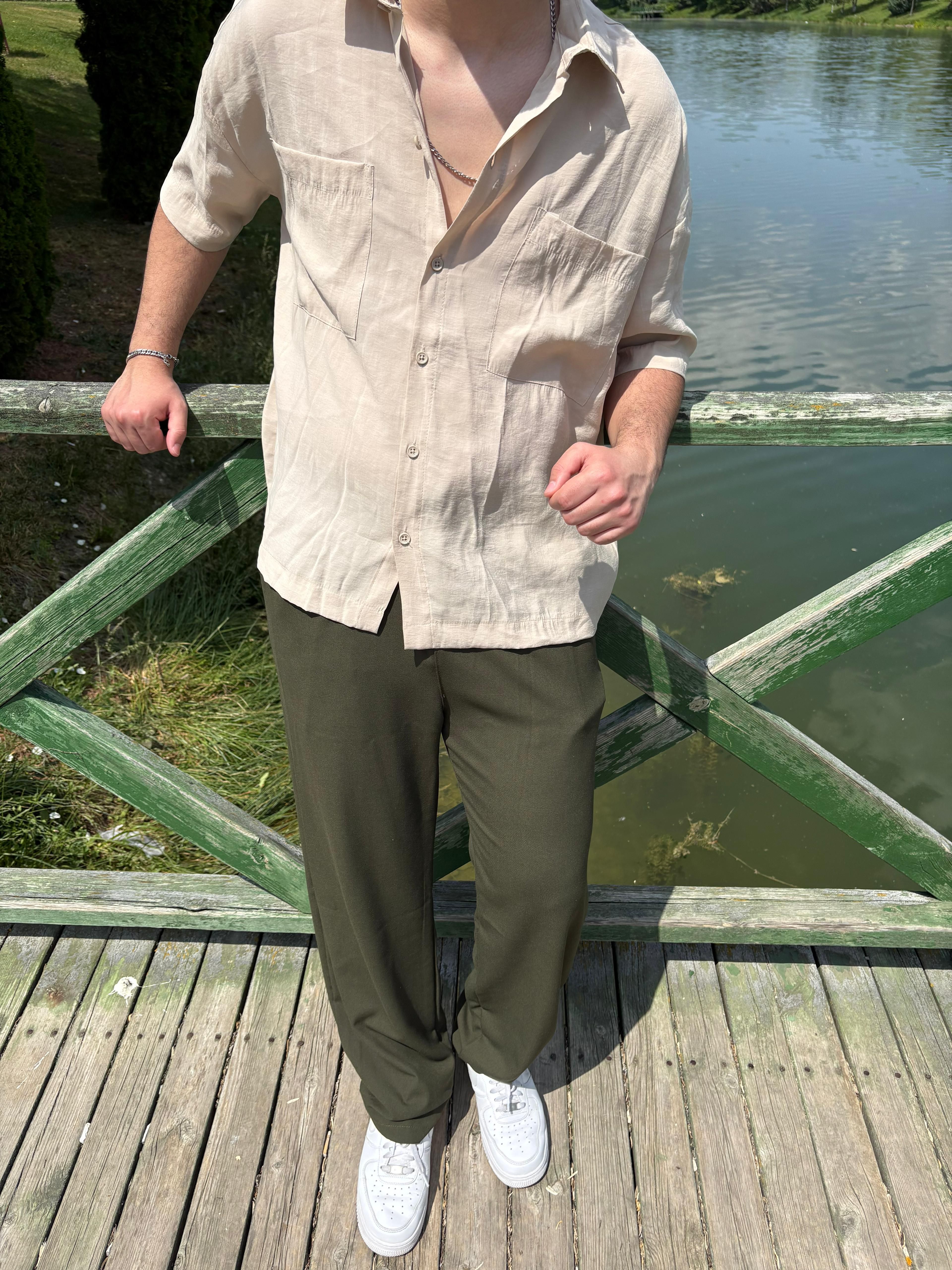 Premium Oversize Fit Modal Kumaş Gömlek - Bej