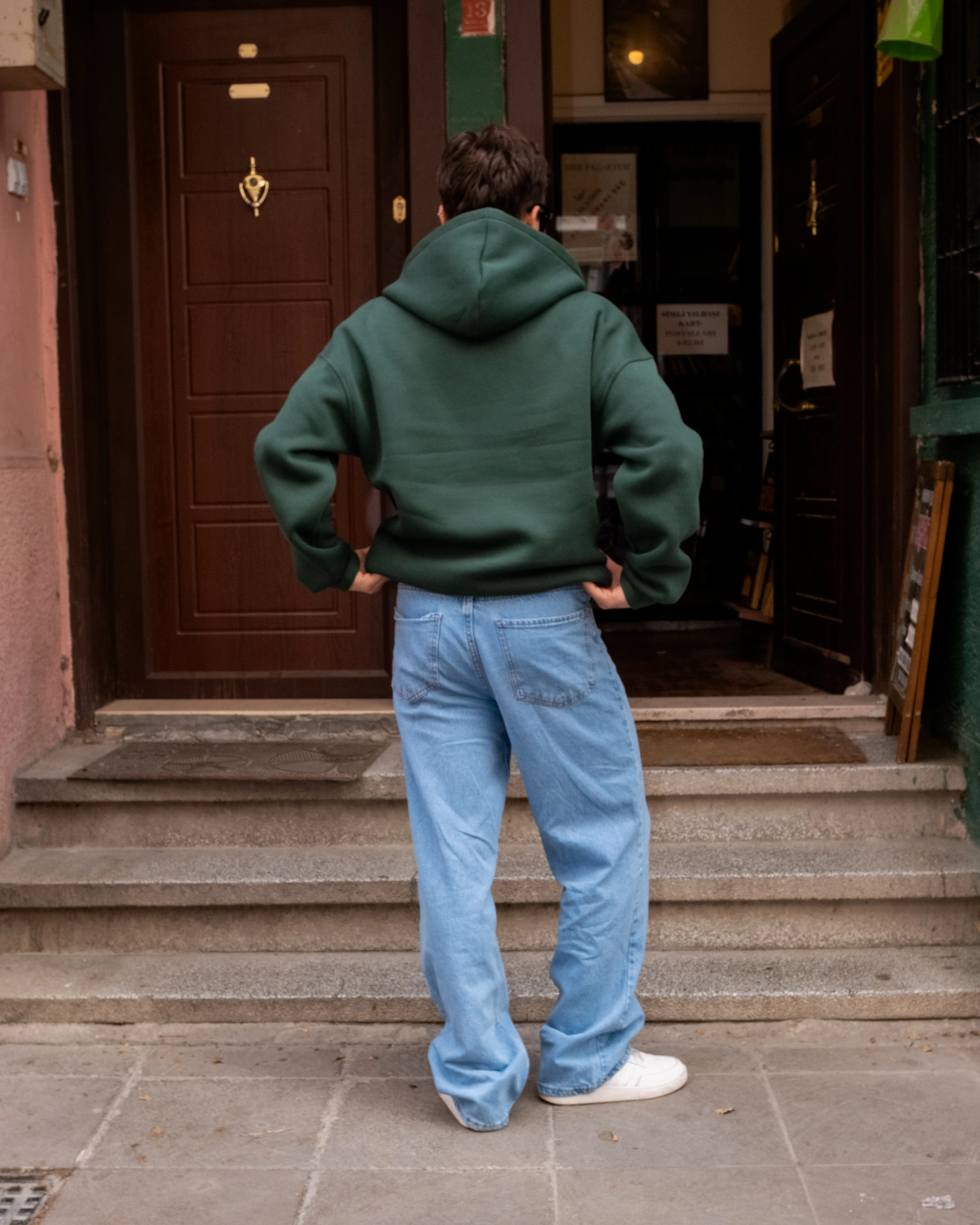 Yeşil Basic Full Zip Oversize Hoodie