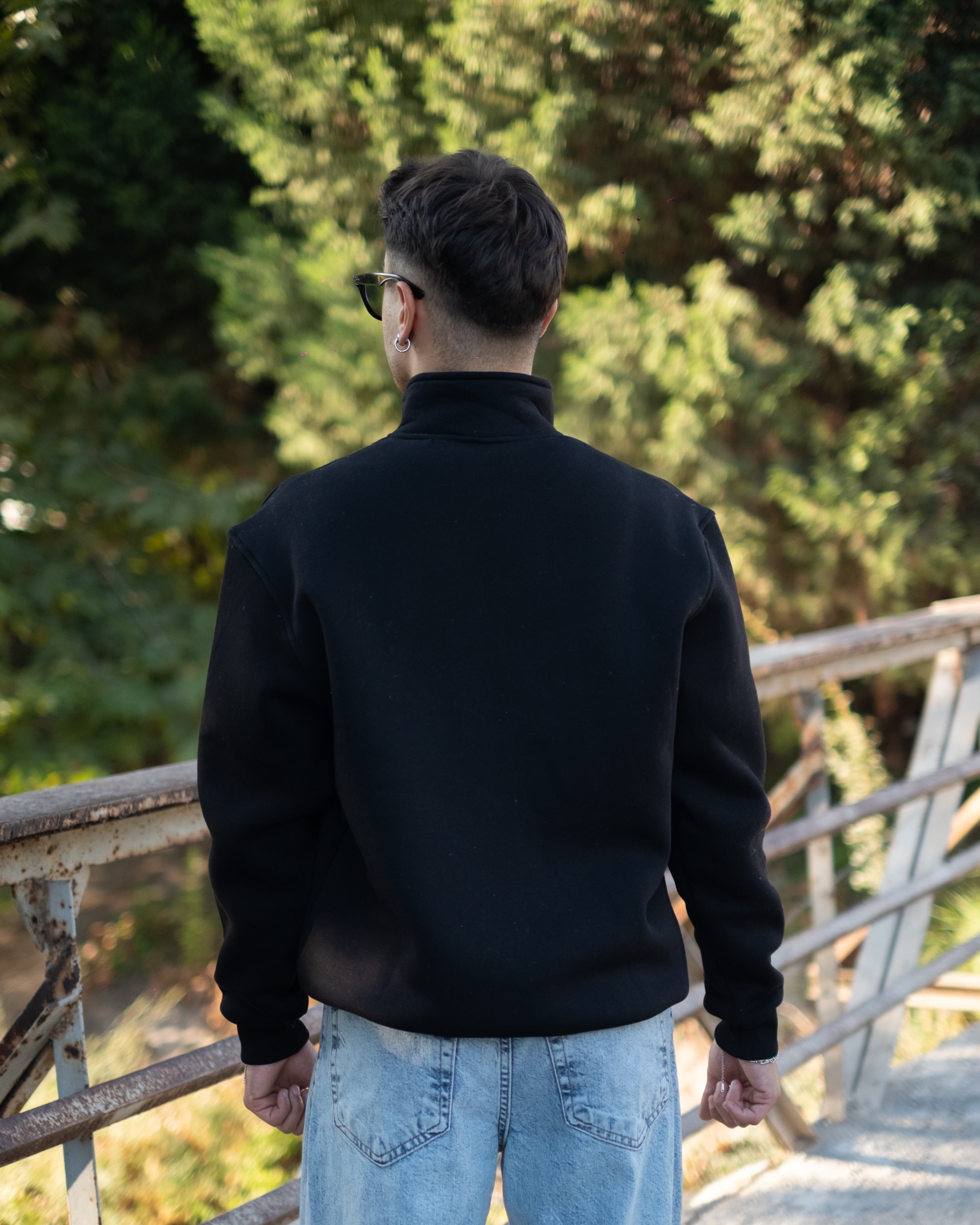 Half Zip Oversize Sweatshirt- Siyah