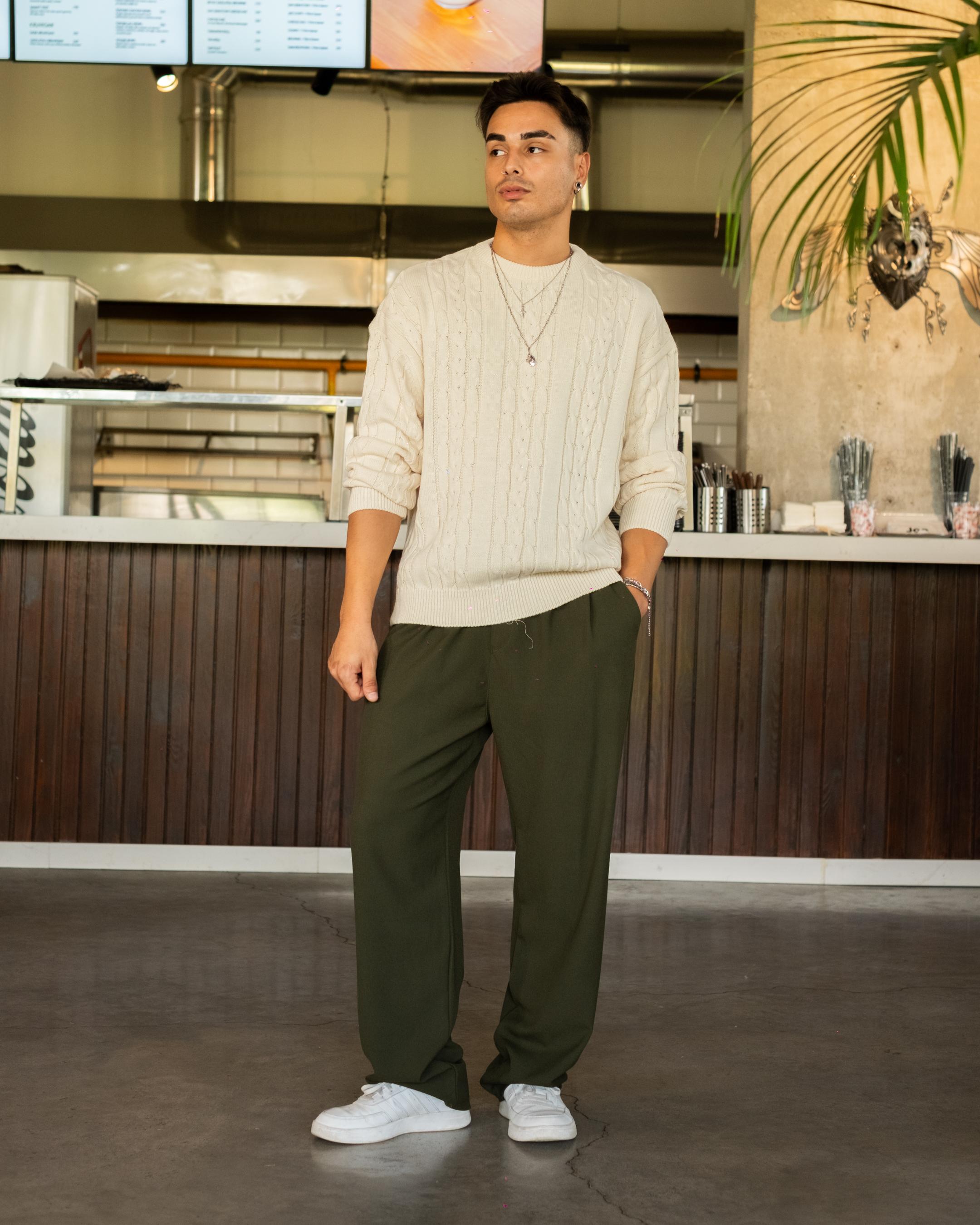 Koyu Haki Basic Baggy Kumaş Pantolon