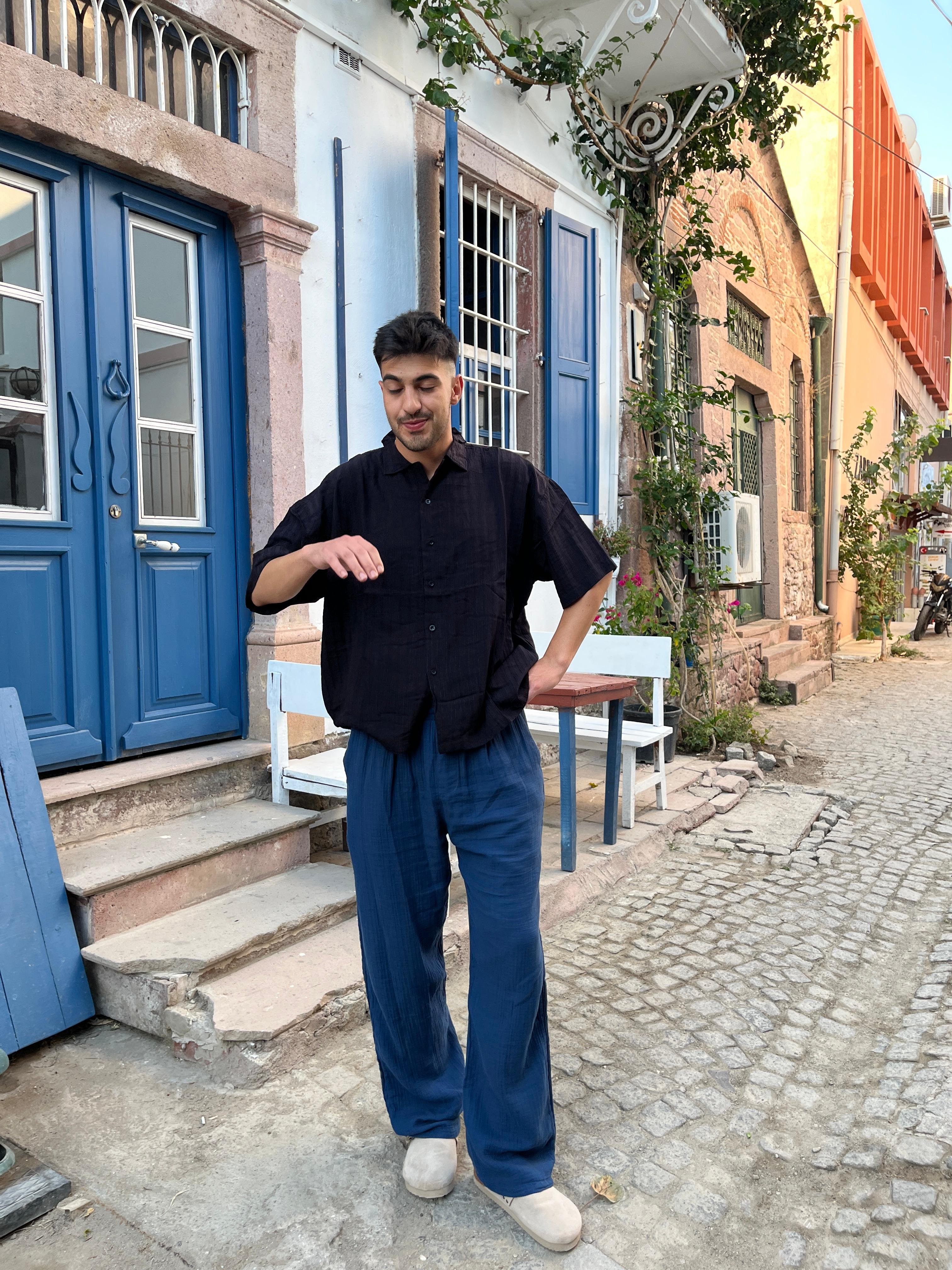 Siyah Kısa Kollu Oversize Gömlek