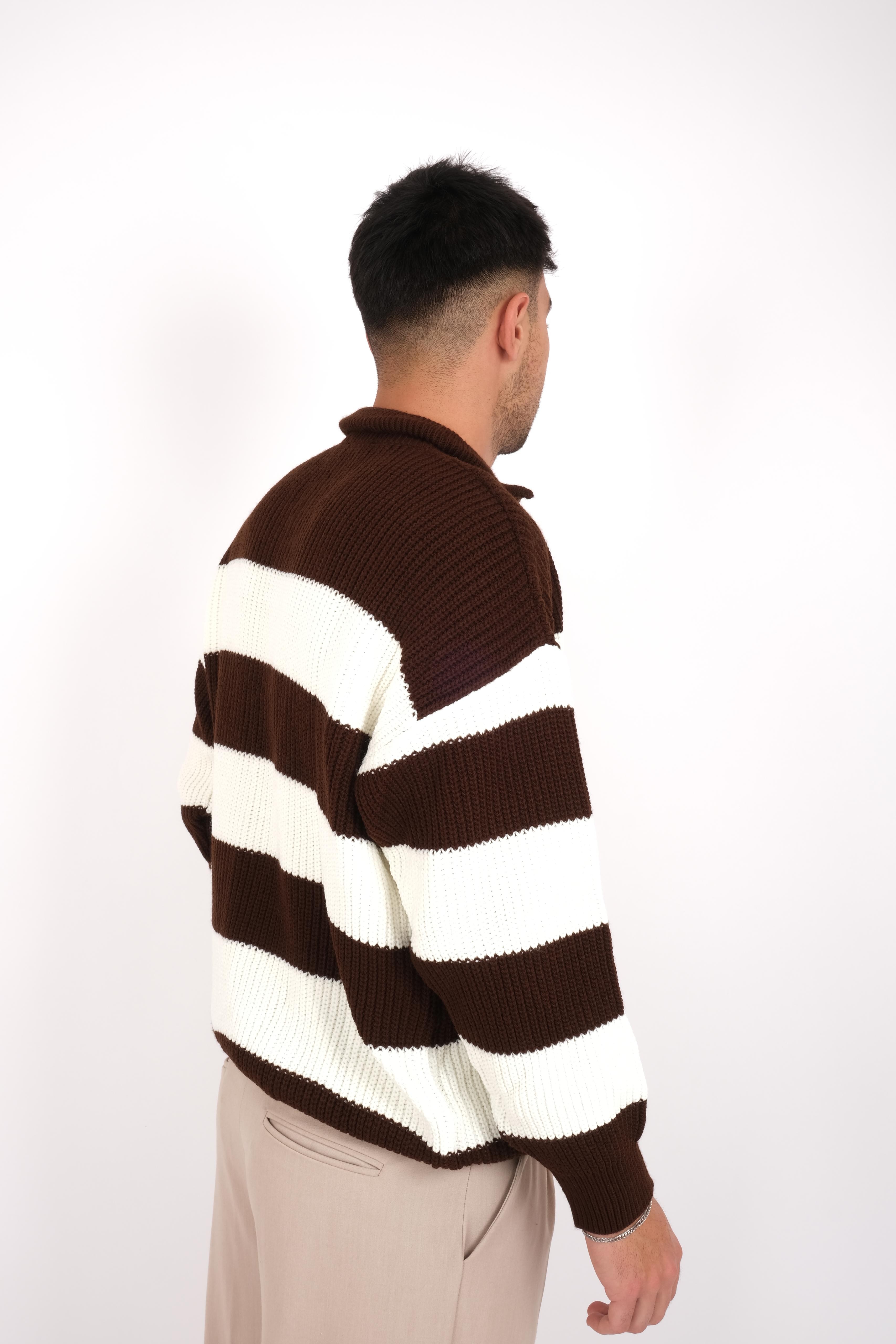Kahve oversize yarım fermuarlı triko