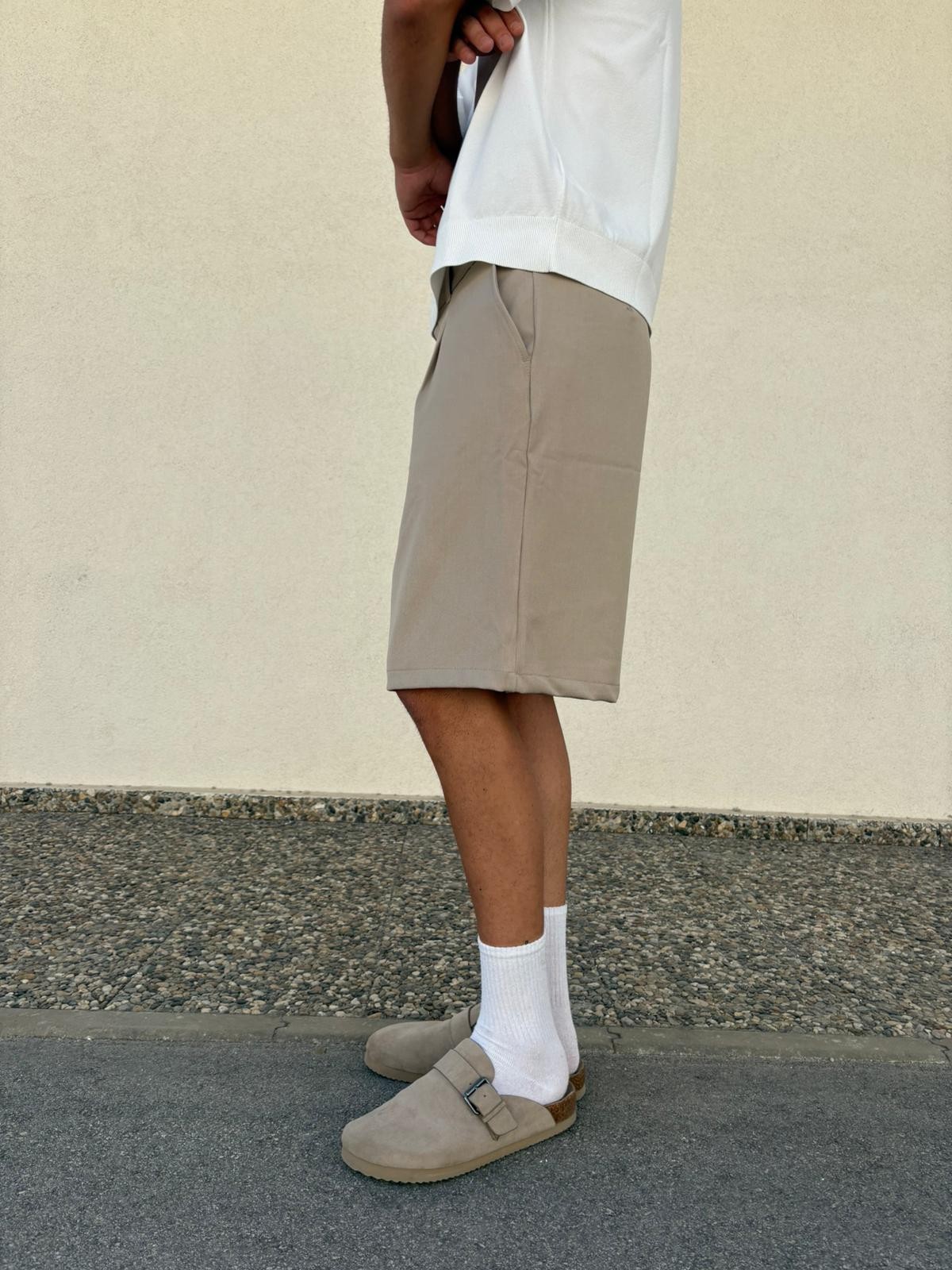 Bej Unisex Baggy Kumaş Şort