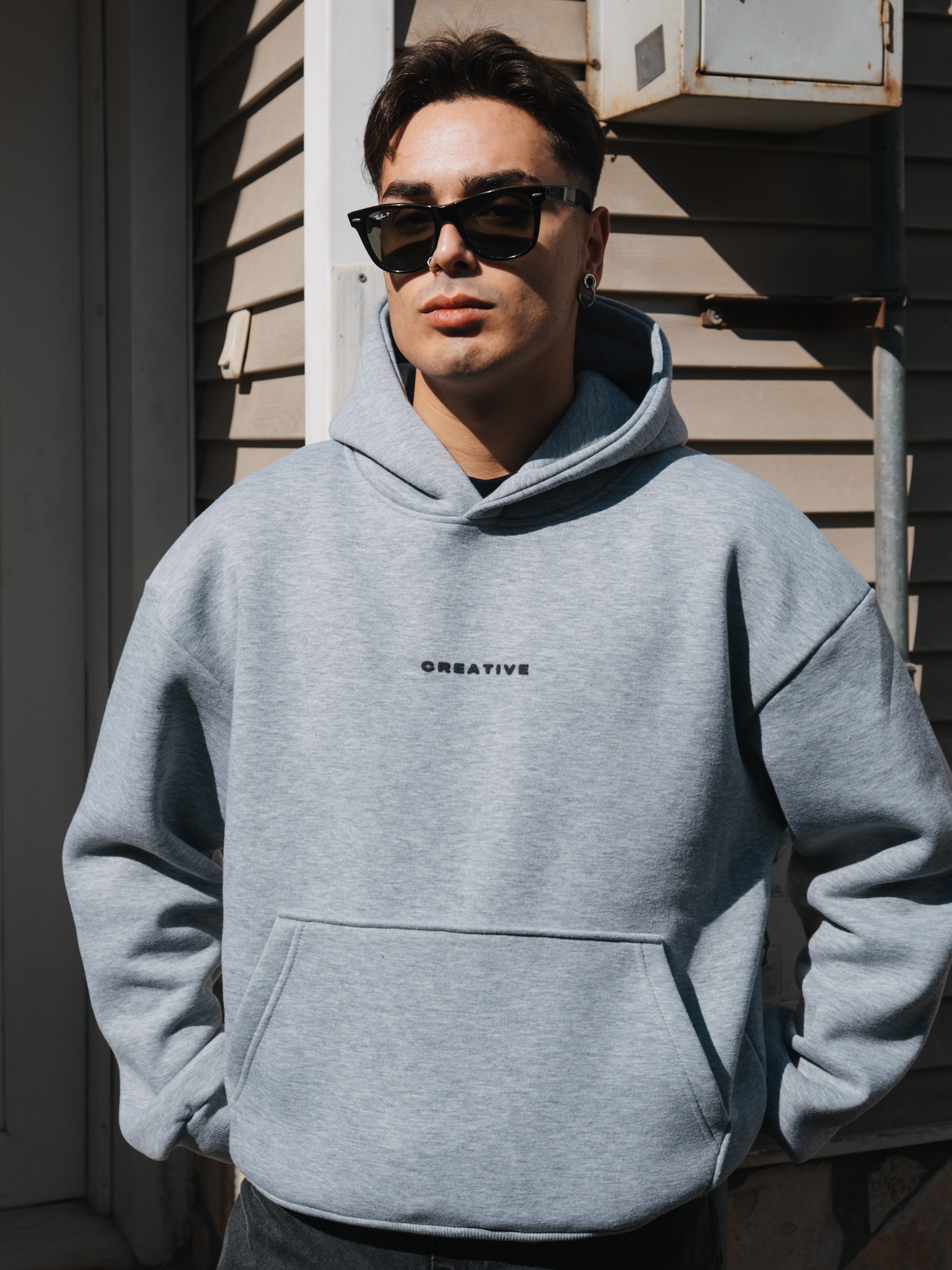 Grey Printed Oversize Premium Hoodie