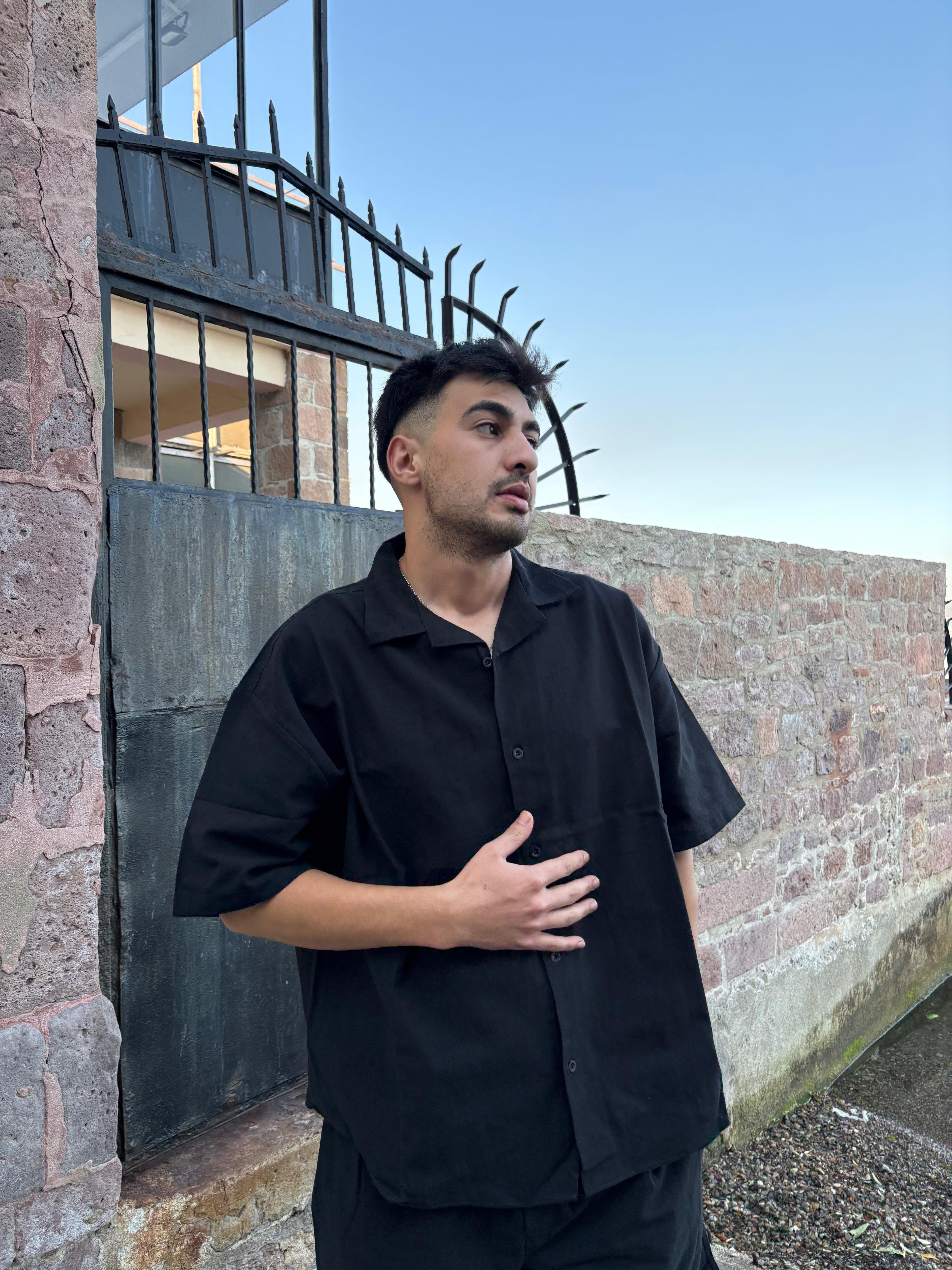 Siyah Oversize Keten Takım